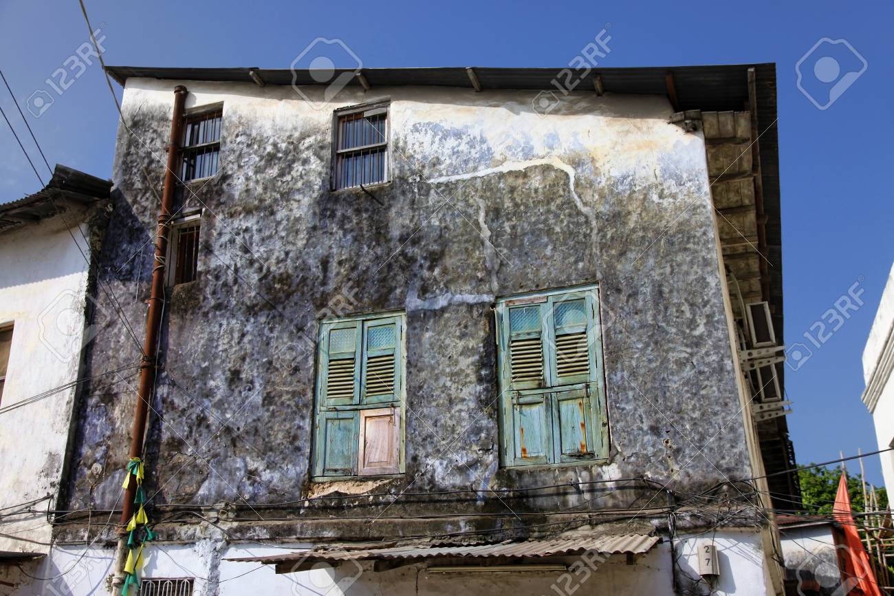 old wooden windows at stone town the capital of zanzibar island