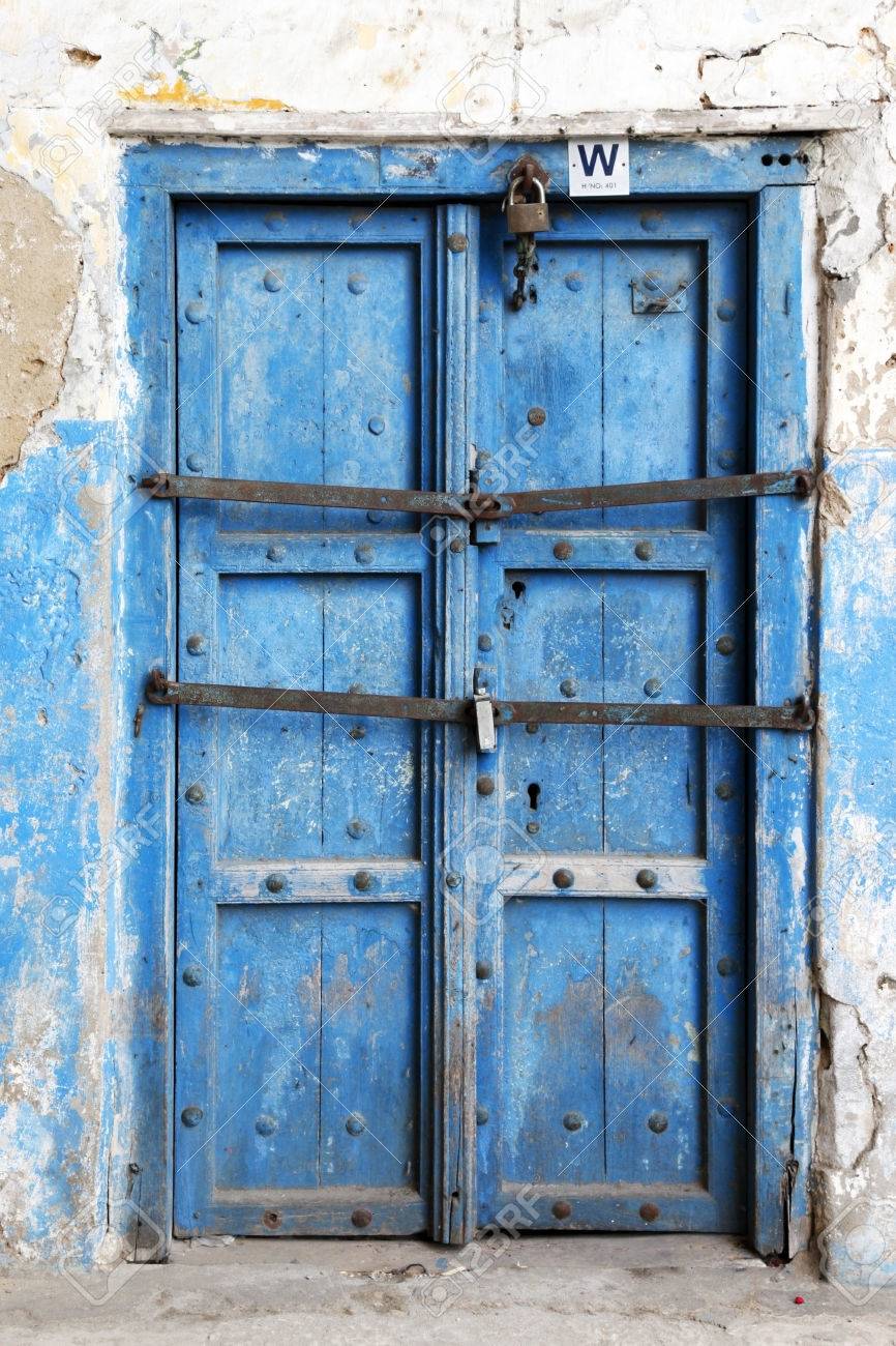 old wooden door at stone town the capital of zanzibar island stock