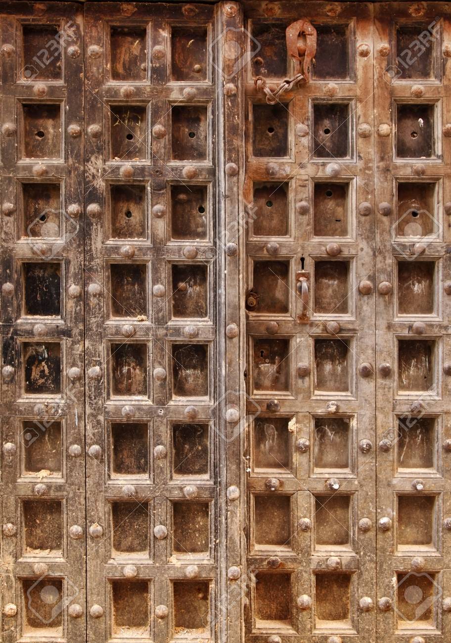 old wooden door at stone town the capital of zanzibar island stock