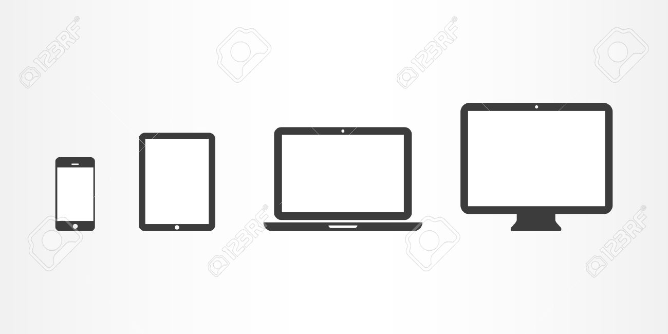 デバイスのアイコンをスマート フォン タブレット ノート パソコンおよびデスクトップ コンピューターのイラスト素材 ベクタ Image