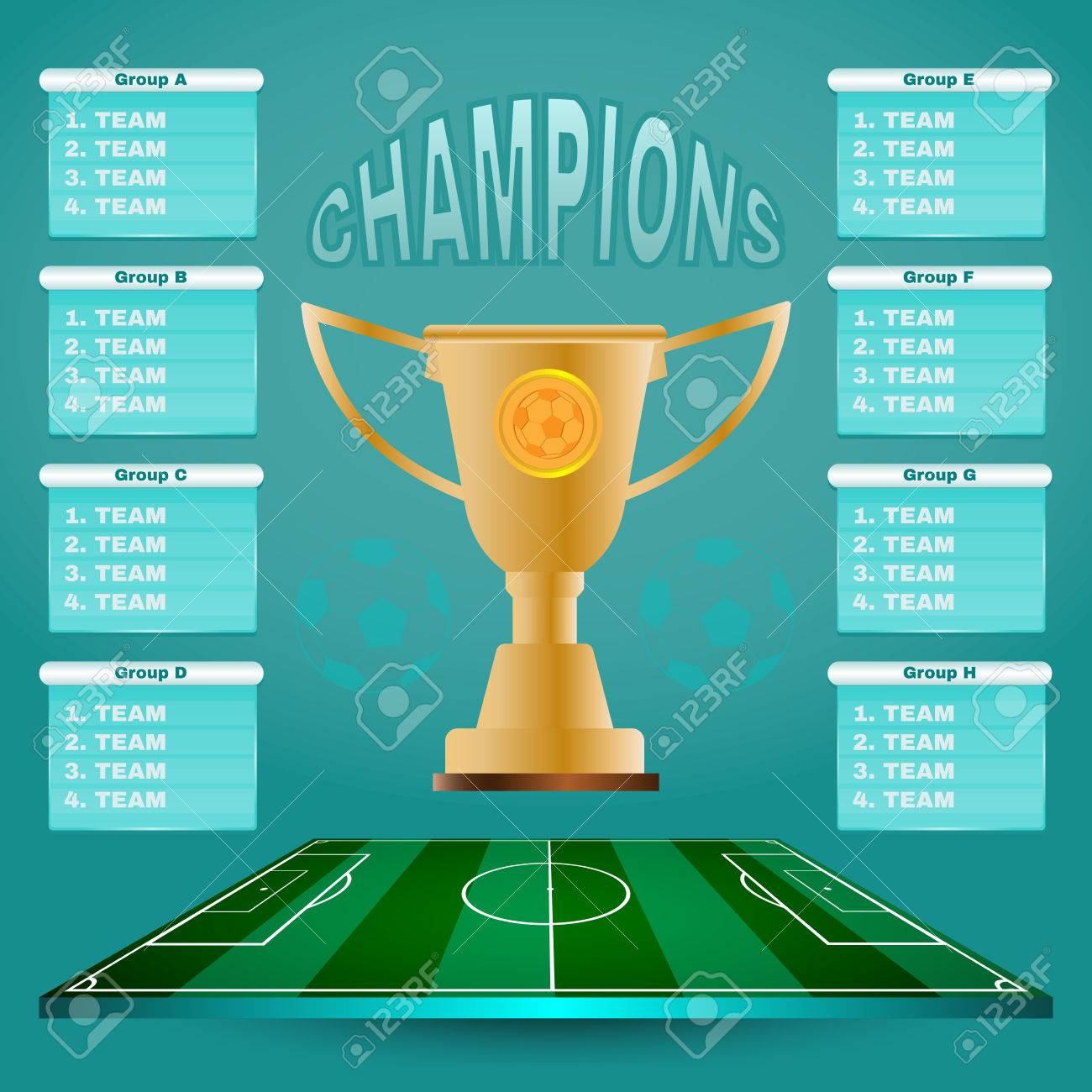 サッカー チャンピオン スコアボード テンプレート光の背景 グループとチームのスポーツ トーナメント グラフ サッカー プレイ フィールド デジタル ベクトル イラスト のイラスト素材 ベクタ Image