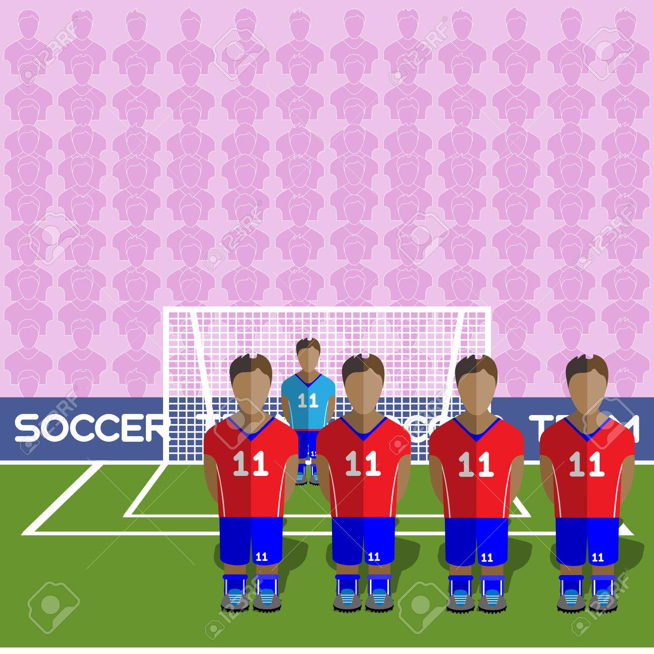 チリのサッカー クラブ サッカー選手シルエット コンピューター ゲーム サッカー チームの選手の大きなセット スポーツのインフォ グラフィック フラット スタイルでサッカー チーム ゴールキーパーはゴールに立っています ベクトルの図 のイラスト素材 ベクタ