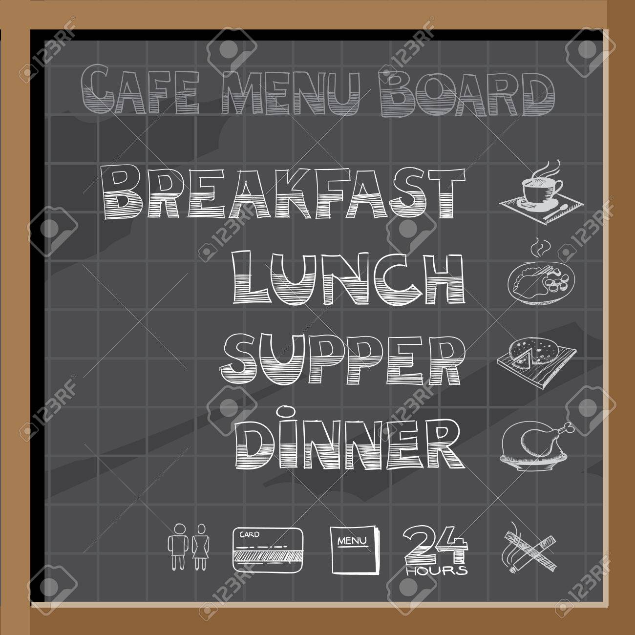 hand drawn cafe menu board signs and food collection on chalkboard chalk board menu board