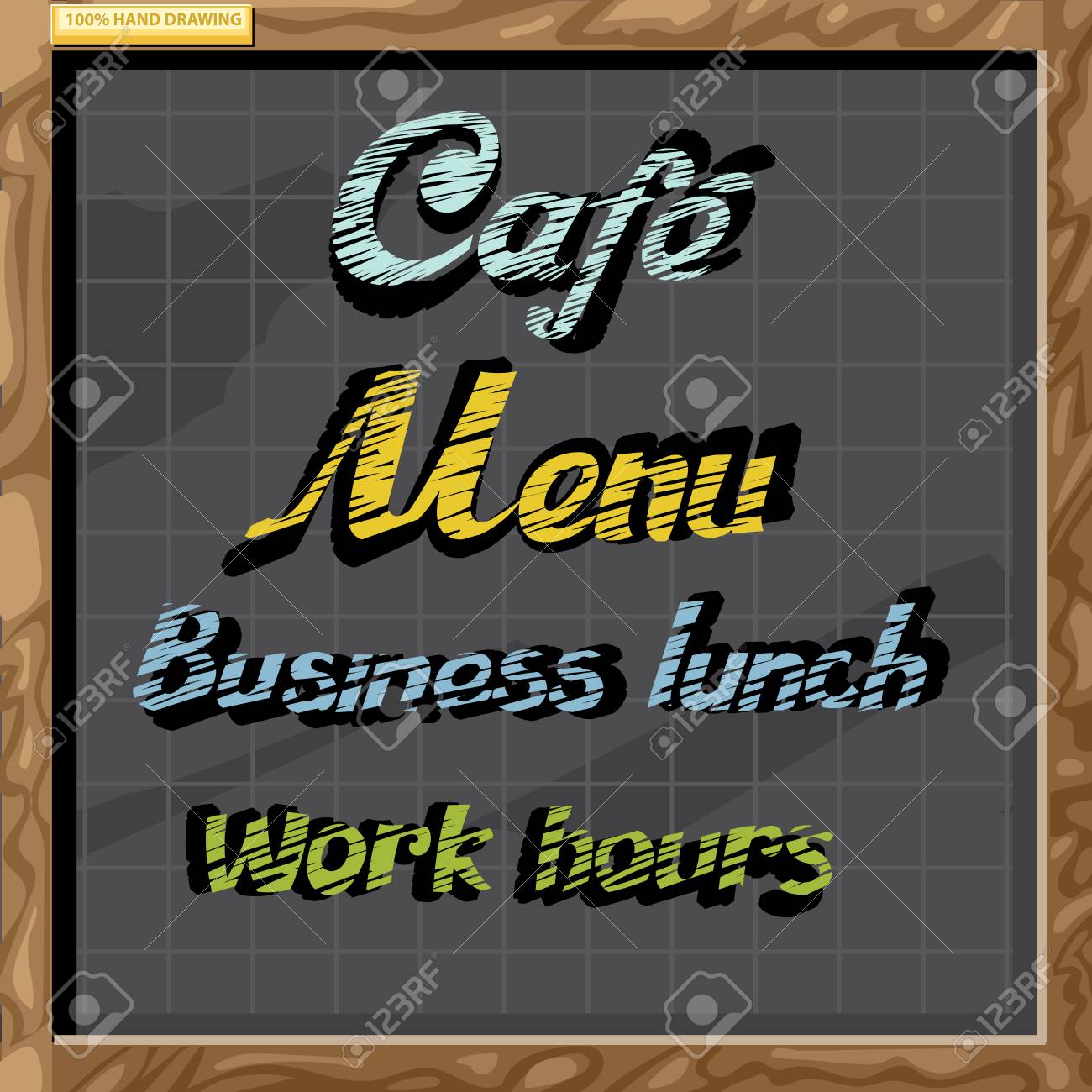 hand drawn cafe menu board signs and food collection on chalkboard cafe menu board