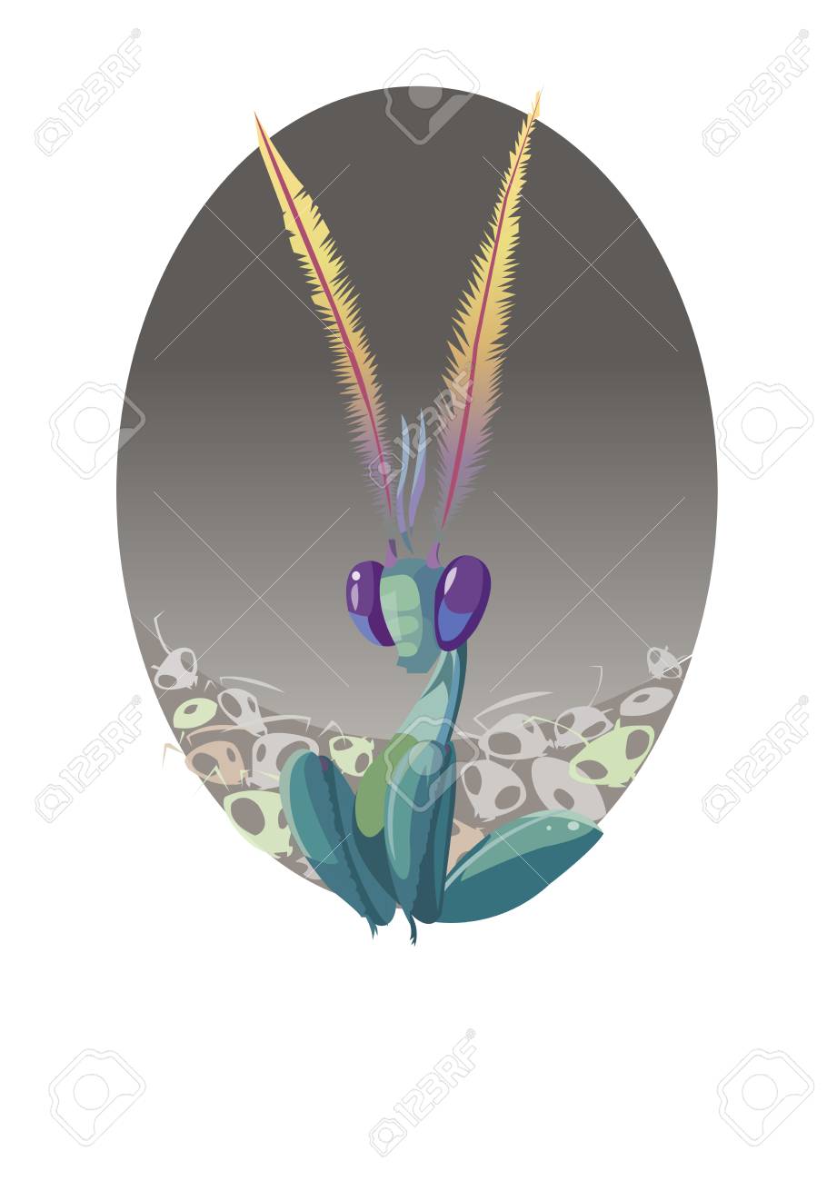 死んだ幽霊動物、羽、手描きイラスト、リアルなフラット スタイルの中心