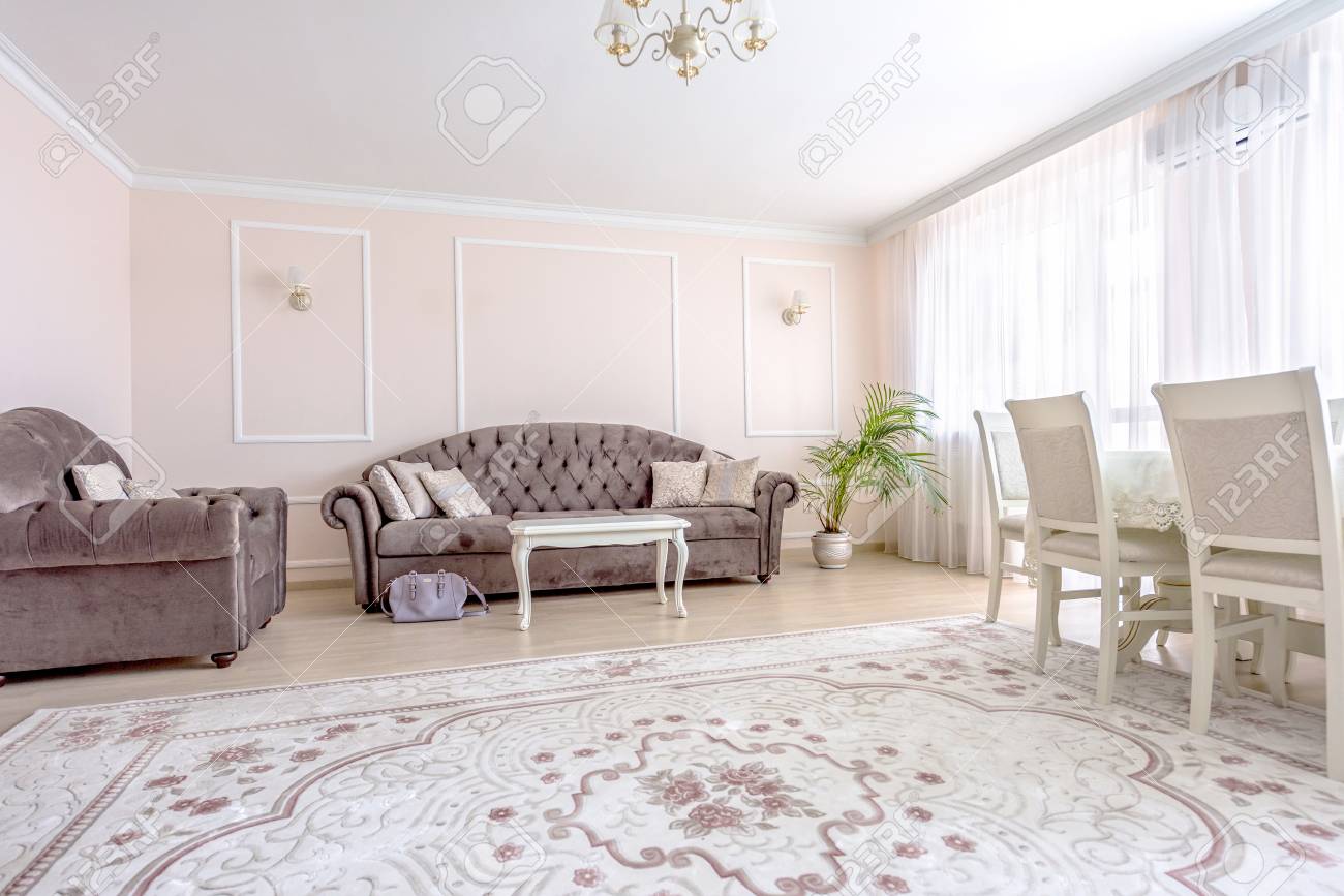 White Apartment Interior Design Living Room With Classic Furniture Stock Photo Picture And Royalty Free Image Image 81937445