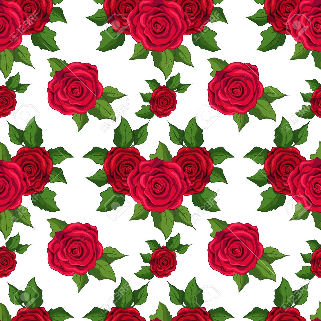 シームレスな花柄 白地に赤いバラの壁紙 のイラスト素材 ベクタ Image