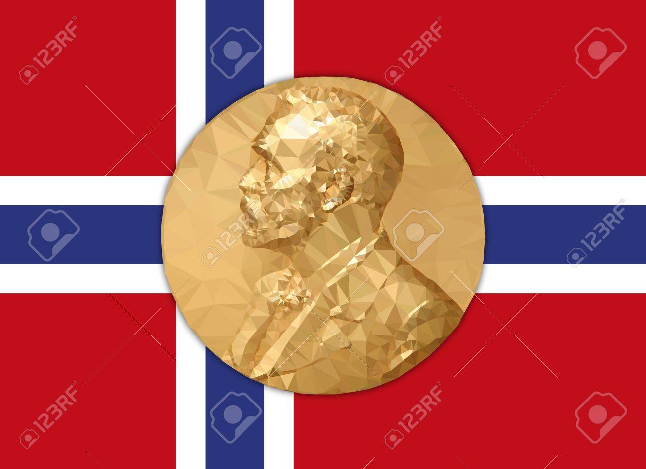ノルウェー国旗 ポリゴン グラフィックの精緻化とゴールド メダル ノーベル賞のイラスト素材 ベクタ Image ノルウェー国旗 ポリゴン グラフィックの精緻化とゴールド メダル ノーベル賞のイラスト素材 ベクタ Image