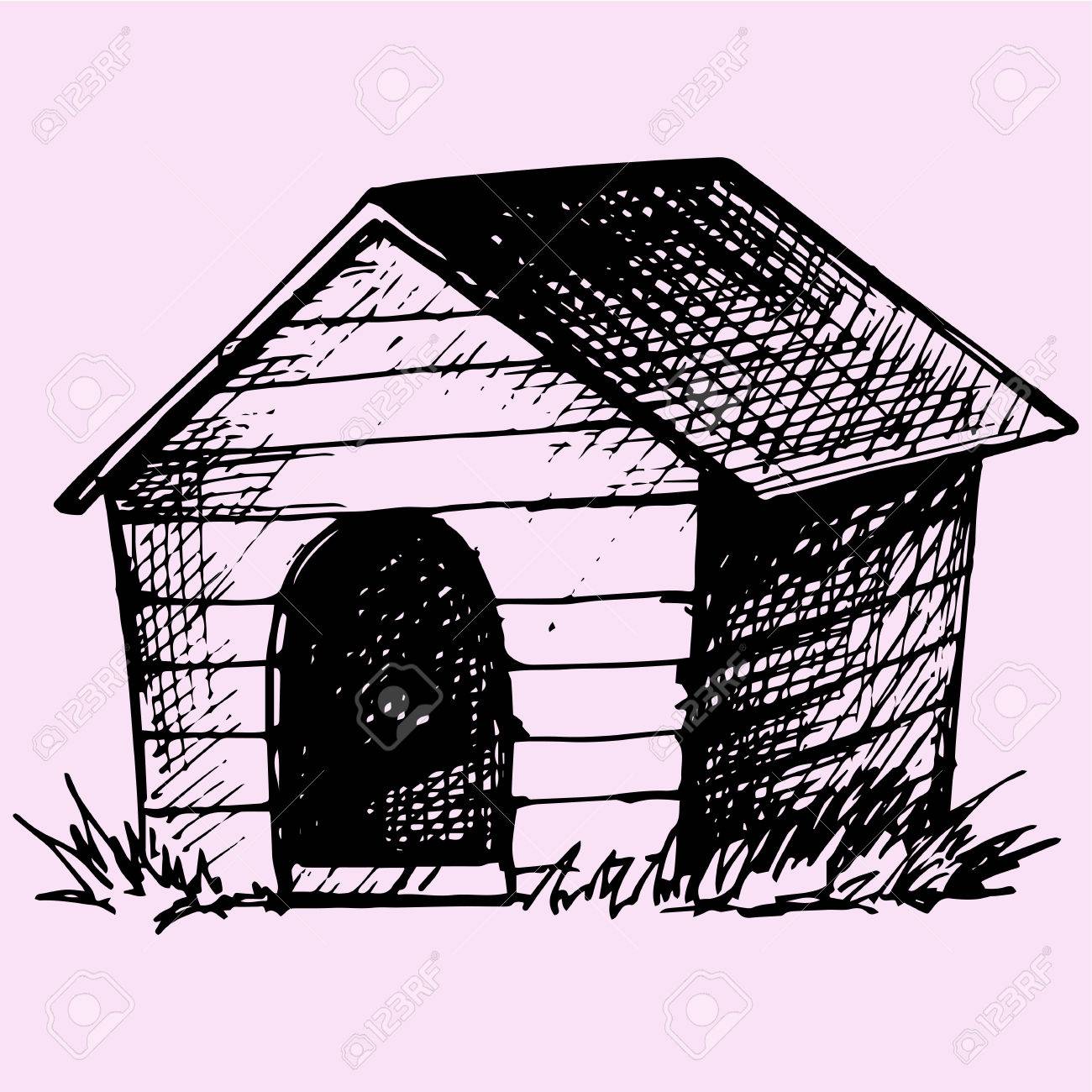 Doghouse Doodle Style Sketch Illustration Hand Drawn Vector