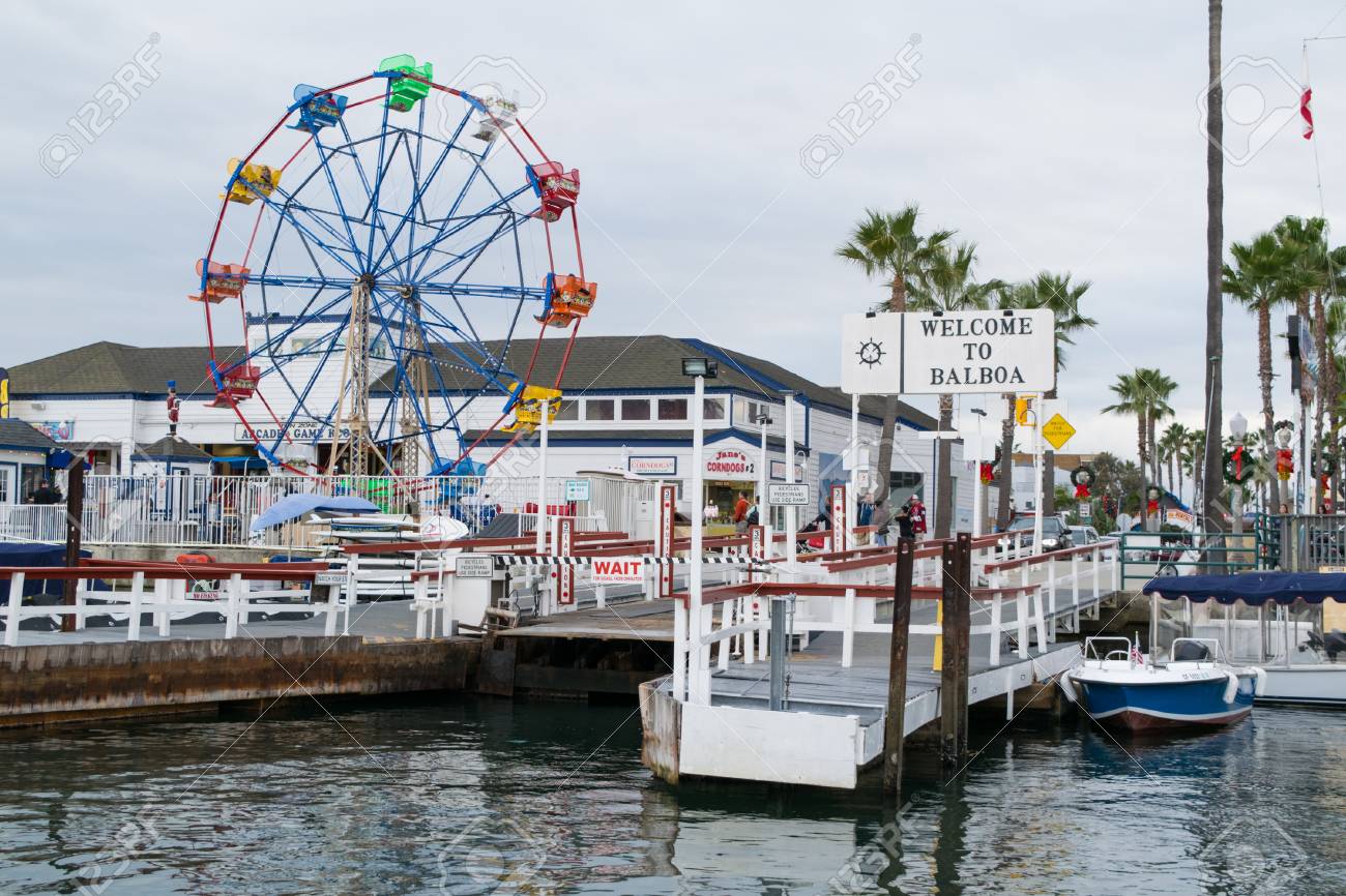 balboa island pier near newport harbor beach in california stock