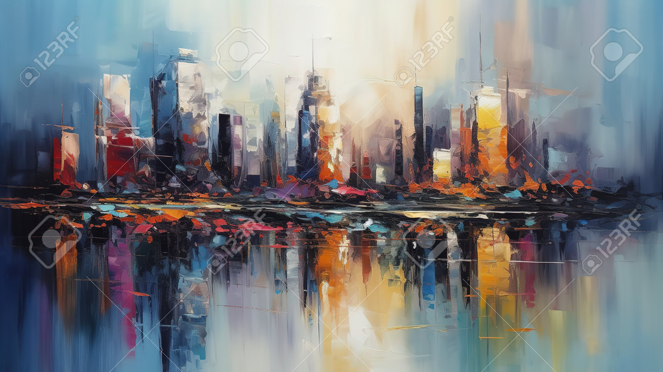 都市の風景 油彩画 真作】絵画 油彩6号 街のにぎわい 都市風景 印象派風 都会の情景