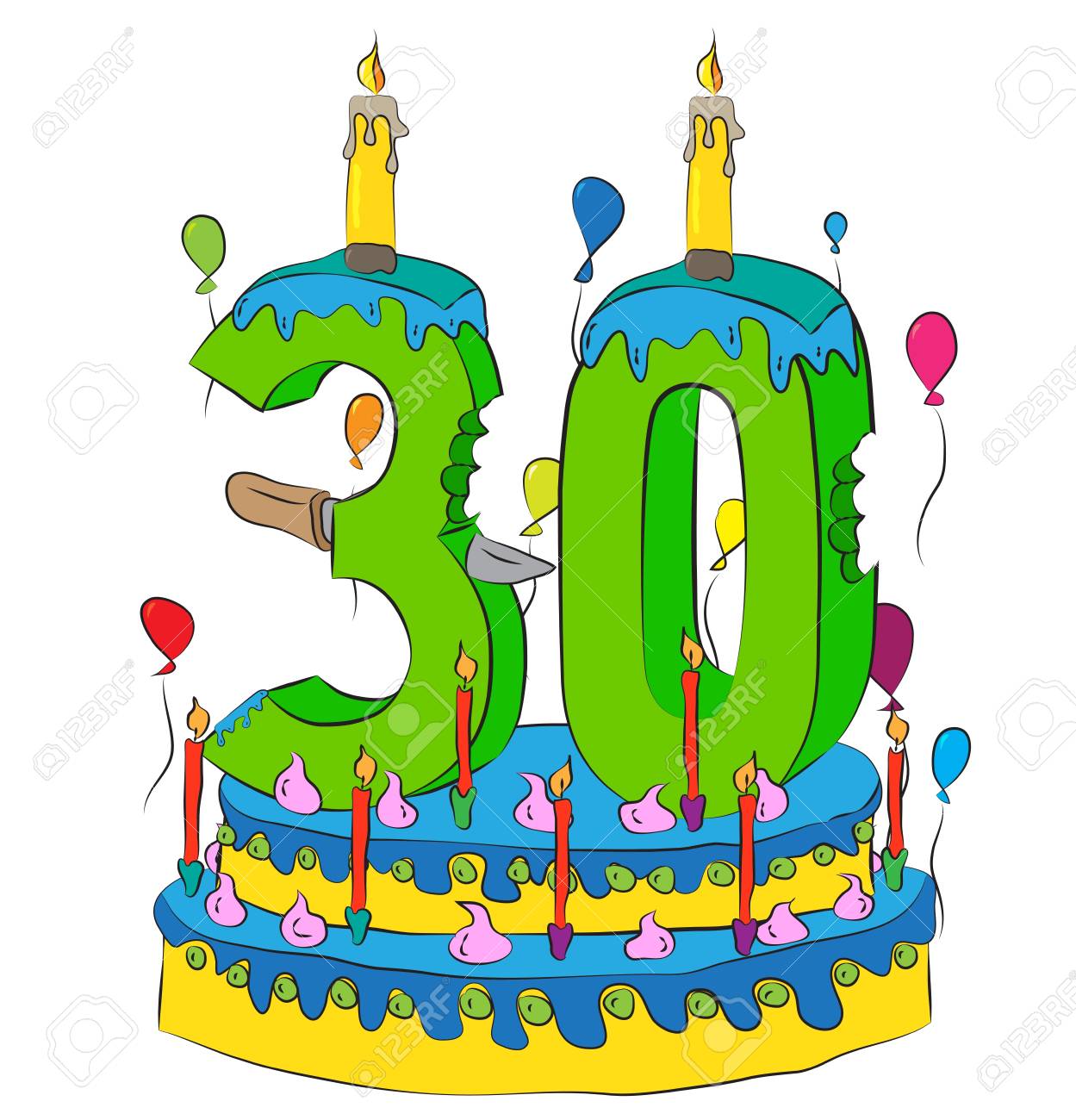 30 Birthday Cake With Number Thirty Candle Celebrating Thirtieth Royalty Free Cliparts Vectors And Stock Illustration Image 90775565
