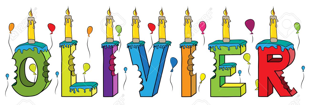 Male D 39 Olivier Signe De Nouveau Gateau Colore Mordu Lettrage D 39 Anniversaire Colore Avec Des Bougies Et Des Ballons Clip Art Libres De Droits Vecteurs Et Illustration Image