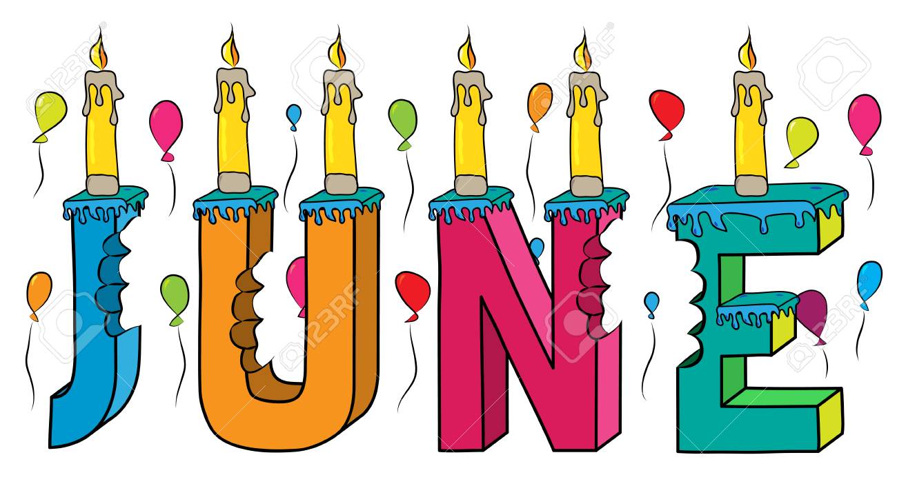 June Female First Name Bitten Colorful 3d Lettering Birthday Cake With Candles And Balloons June Female First Name Bitten Colorful 3d Lettering Birthday Cake With Candles And Balloons