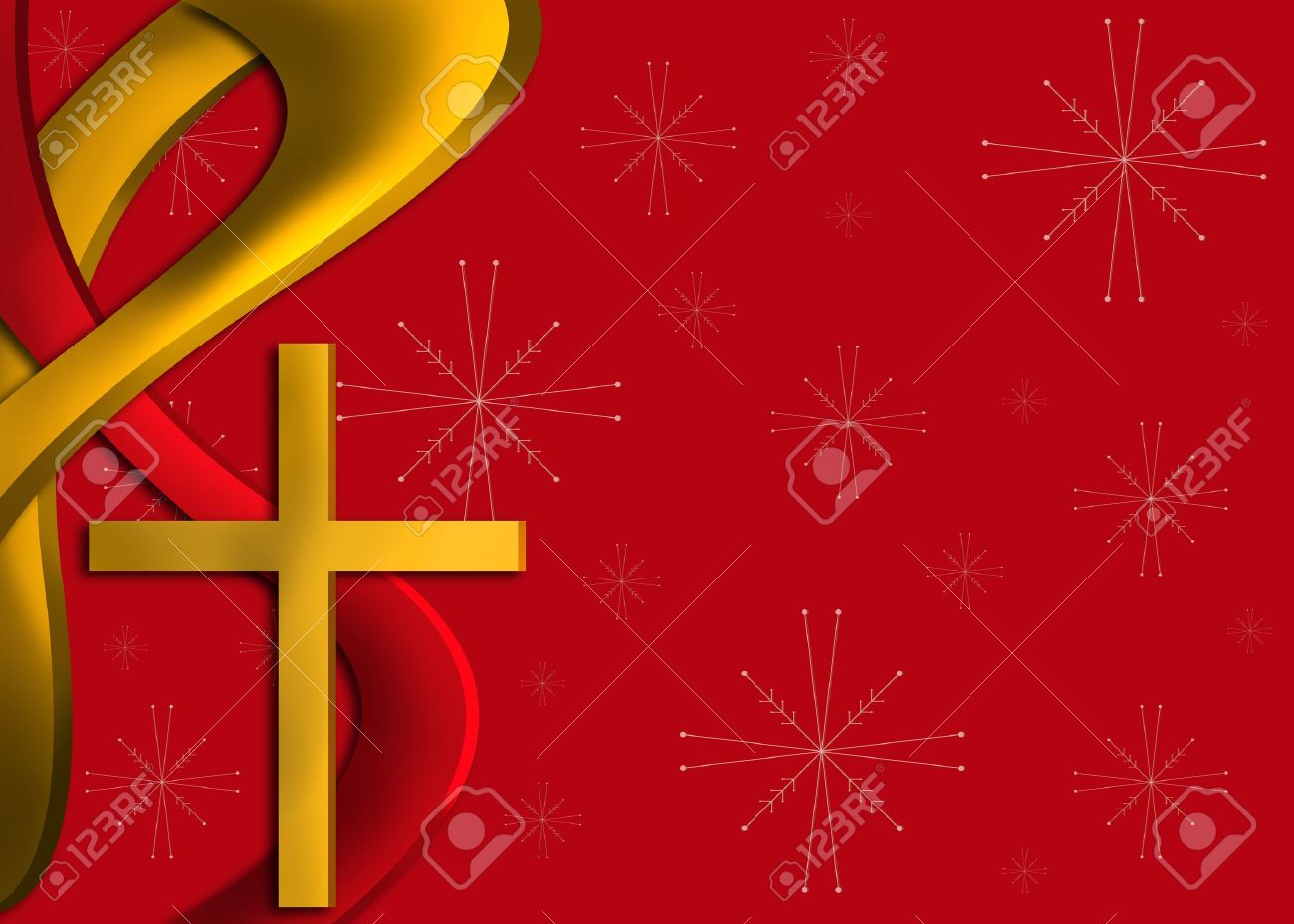 red and gold religious christmas background with a cross and stock