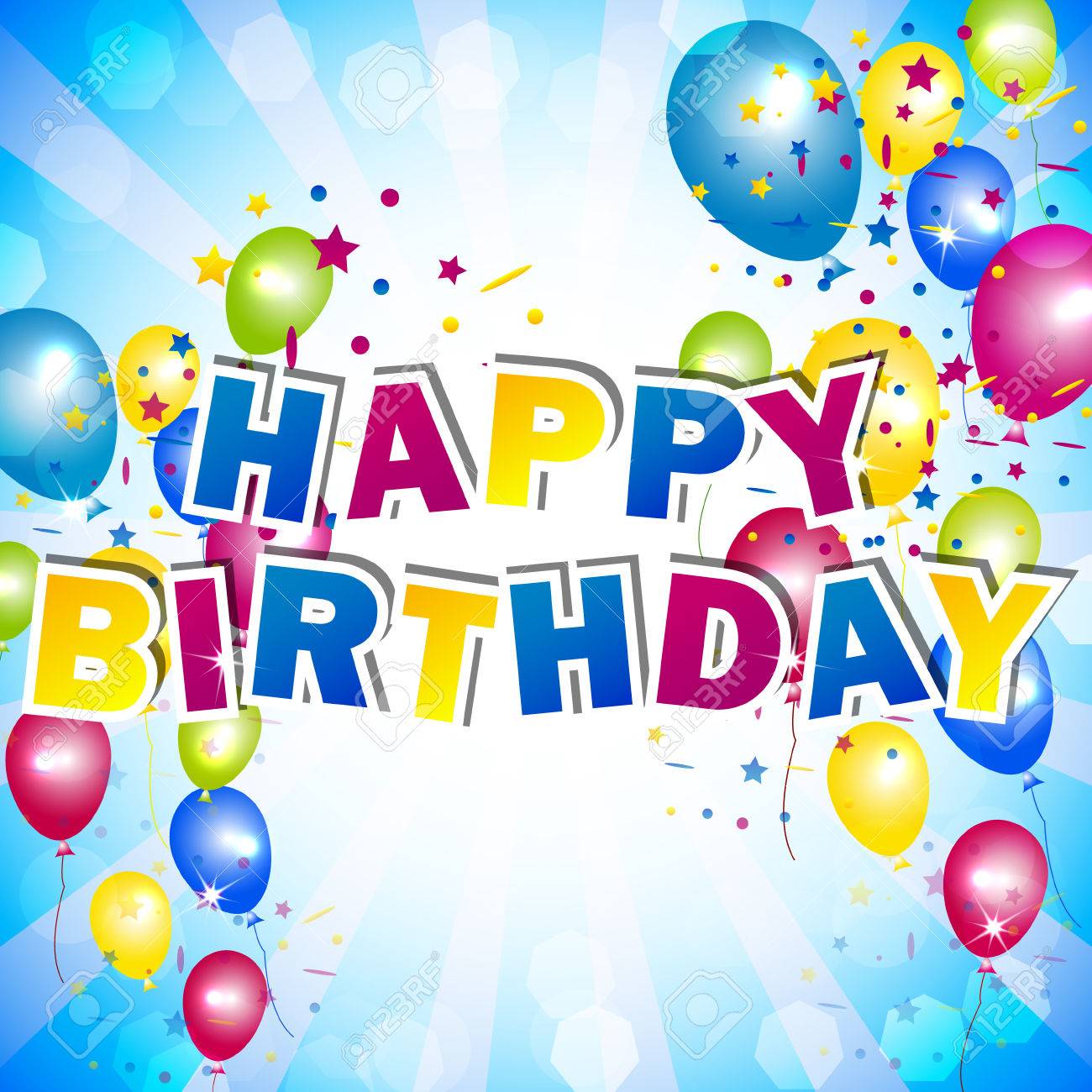 Fond Joyeux Anniversaire Avec Le Ballon Et Effet De Lumiere Clip Art Libres De Droits Vecteurs Et Illustration Image