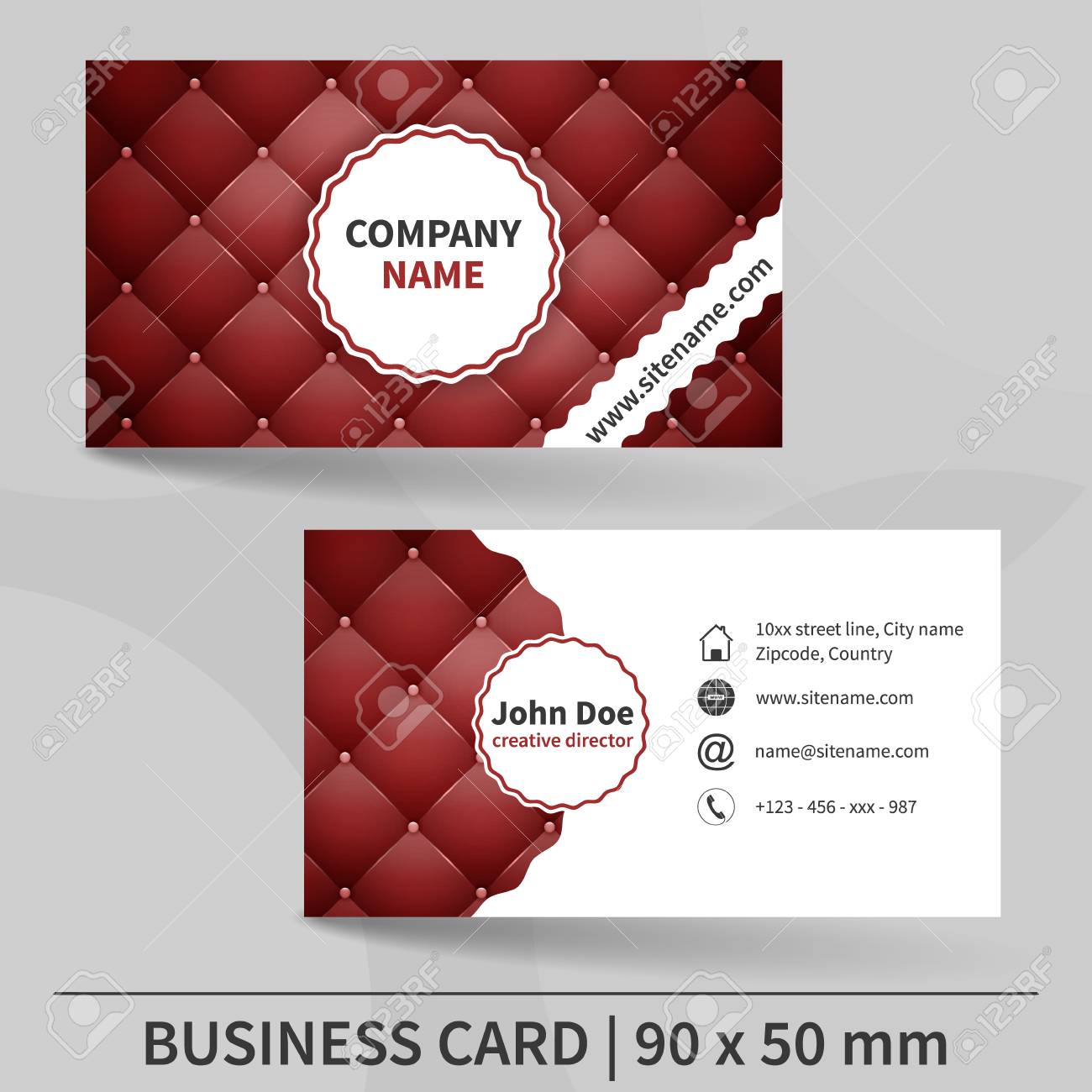 Business Card Template With Red Leather Texture Design For Your Individual Or Business Presentation Suitable For Printing Vector Illustration Royalty Free Cliparts Vectors And Stock Illustration Image