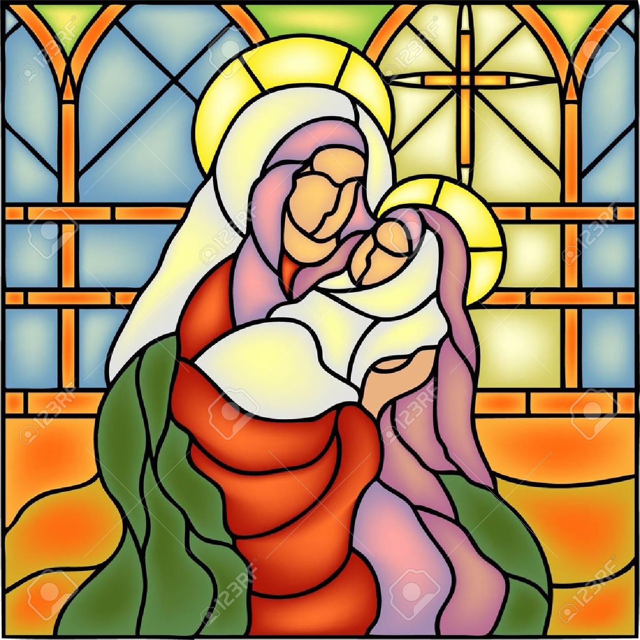 マドンナ&チャイルド 聖母マリア キリスト 天使 ヴィンテージ ステンドグラス 聖母マリアとイエス・キリスト Madonna and Child ステンドグラス