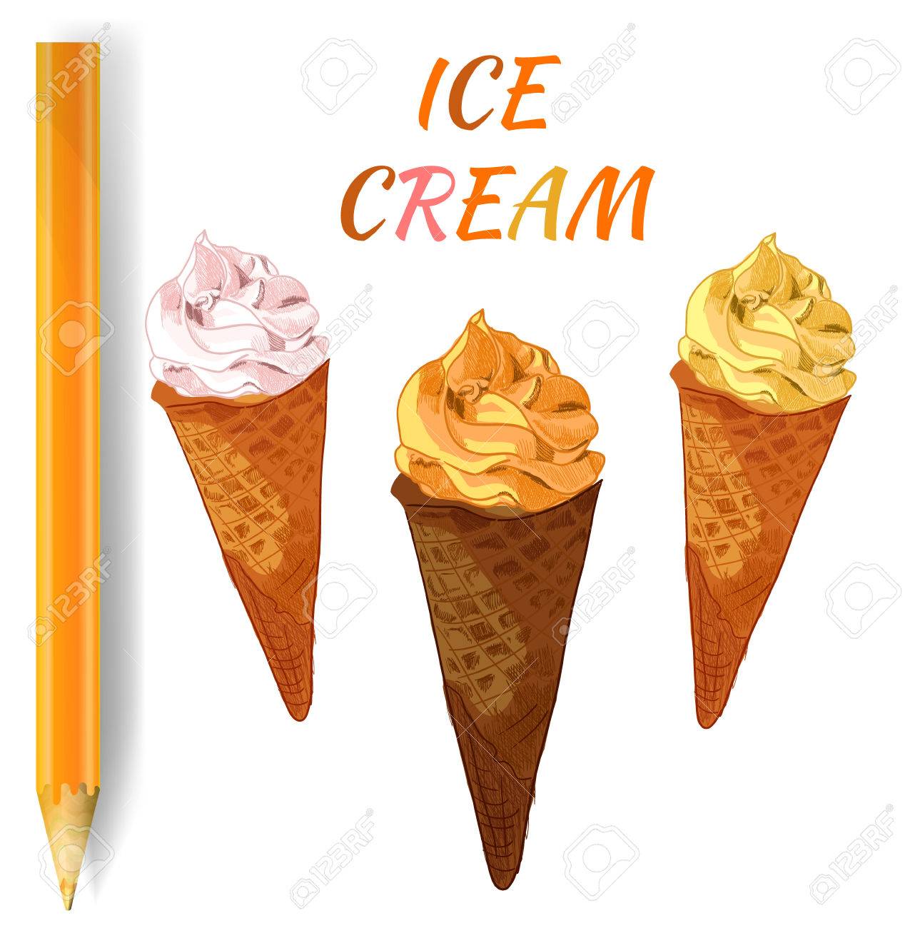 Ice Cream Drawings On White And Realistic Pencil Vector Illustration Royalty Free Cliparts Vectors And Stock Illustration Image