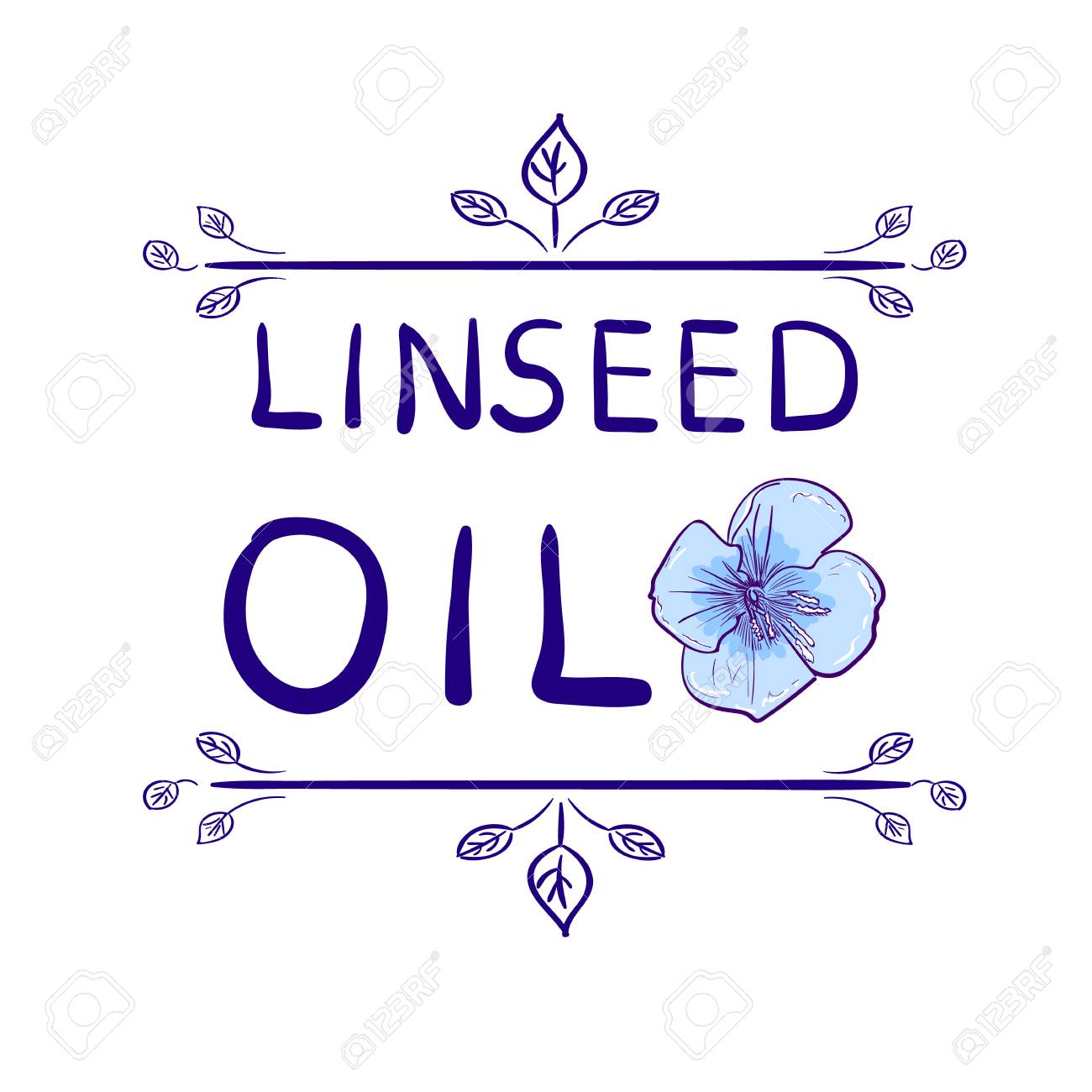 亜麻仁油 とスケッチ花 手描き印刷要素 手書きのベクトル文字 ホワイトでビネットになります のイラスト素材 ベクタ Image 8471