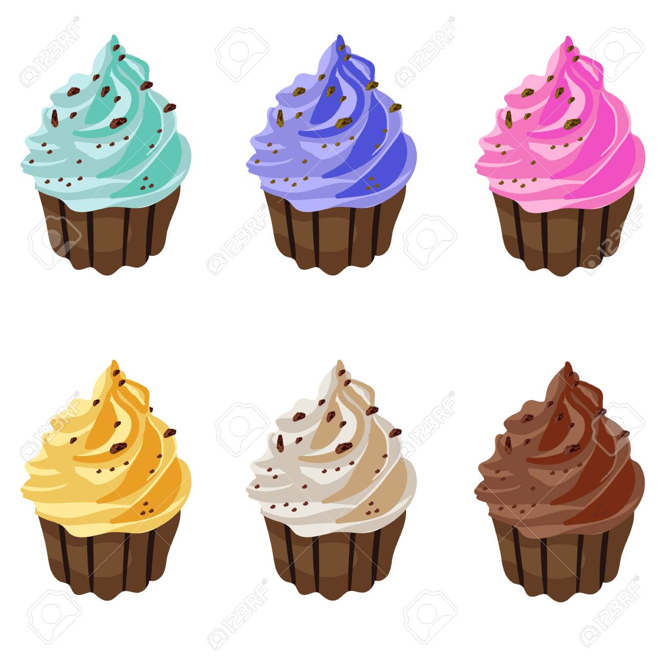 マフィンやカップケーキ ベクトルのイラストが白で隔離 6 色 のイラスト素材 ベクタ Image