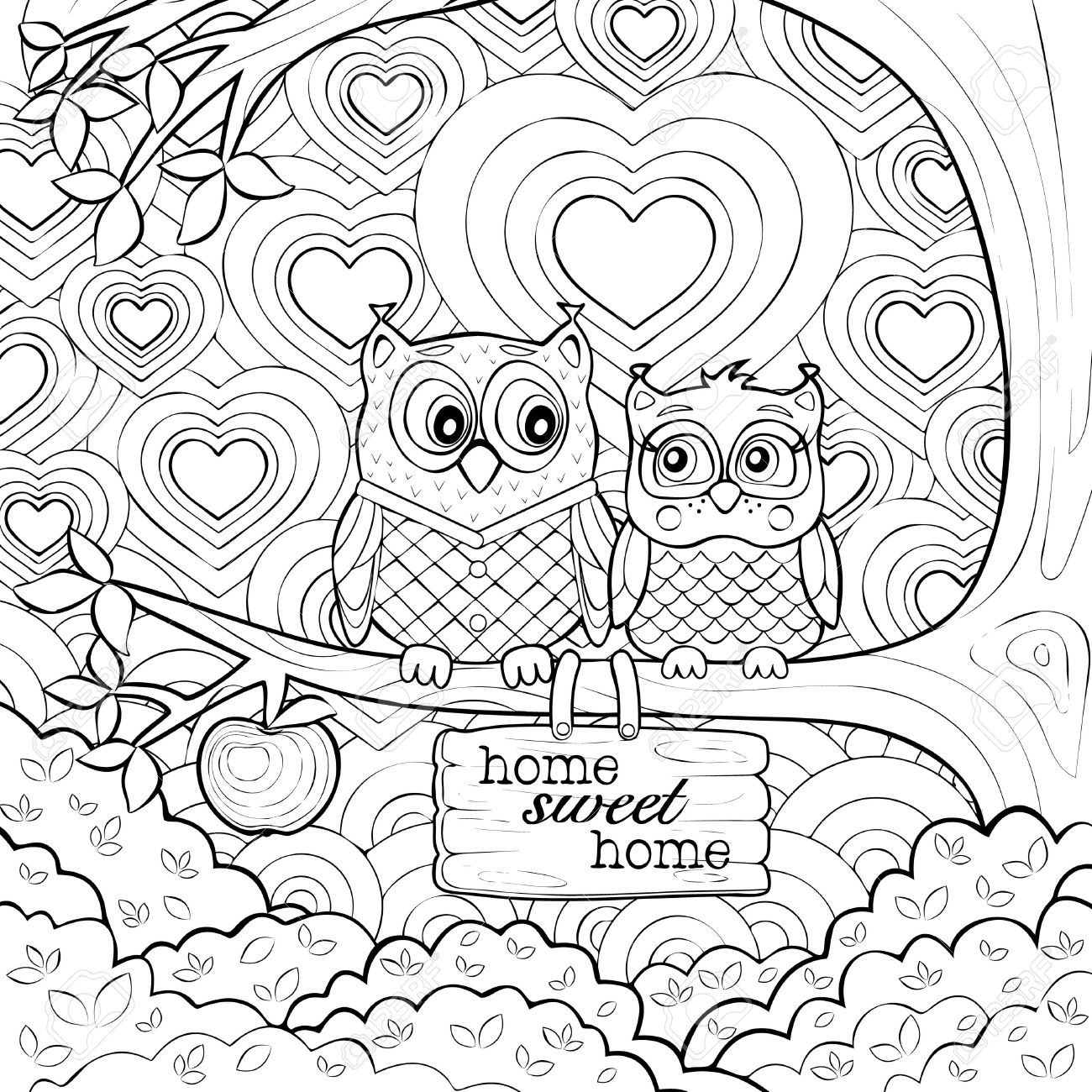 Cute Owls - Art Therapy Adult Coloring Page Royalty Free Cliparts ... Cute Owls - Art Therapy Adult Coloring Page Royalty Free Cliparts ...