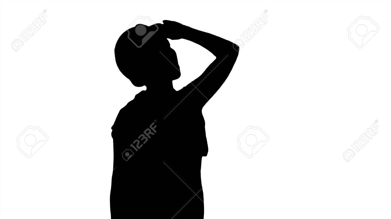 Silhouette Engineer Construction Worker Woman Looking Up Amazed