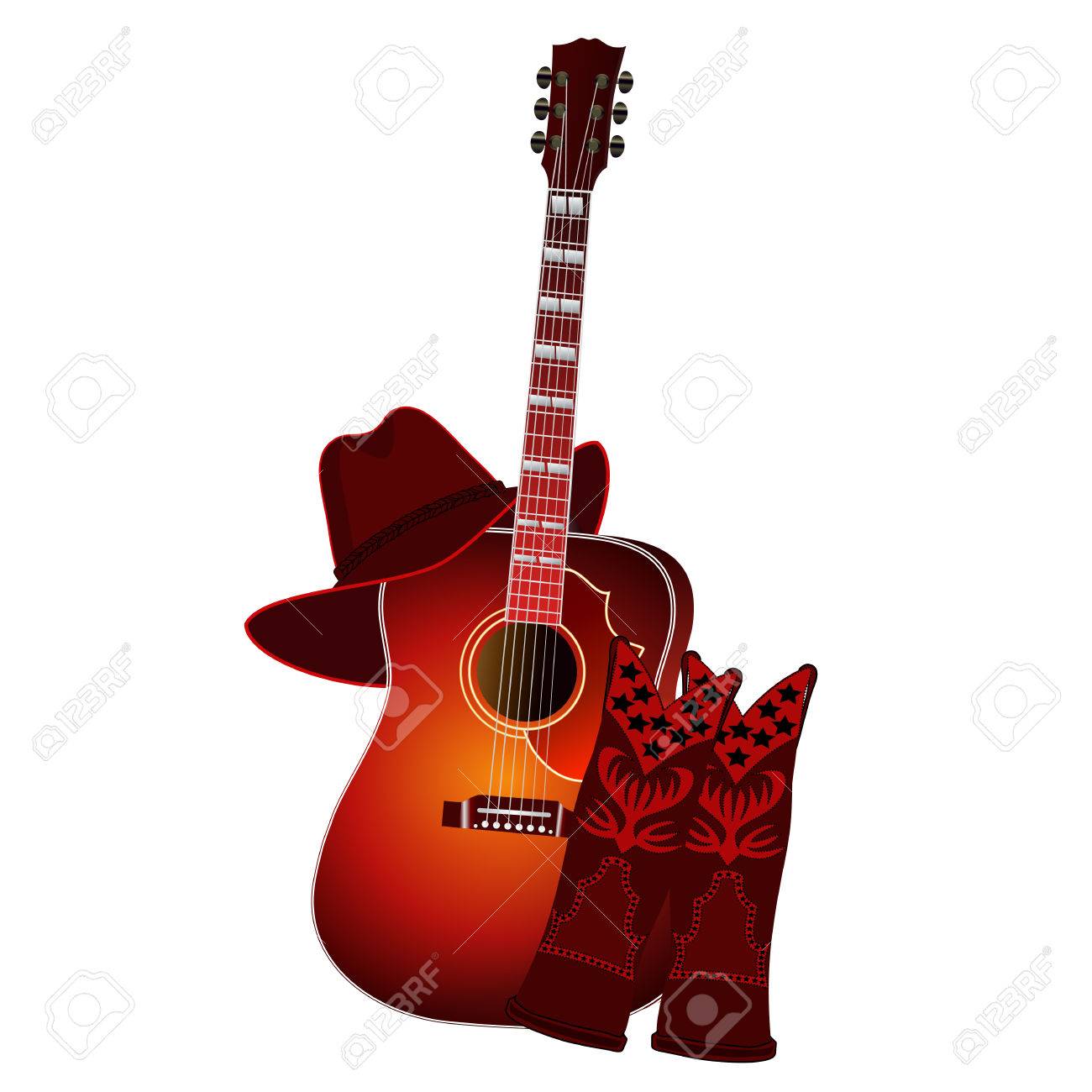 Fashion style Boots cowboy and hat and guitar photo for woman Fashion week Boots cowboy and hat and guitar photo for woman