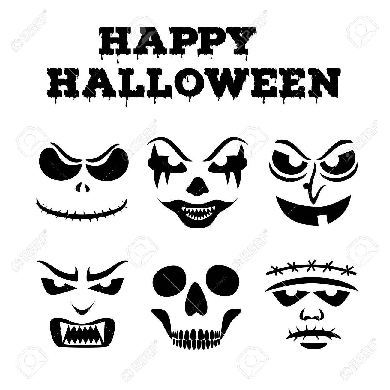 collection of halloween pumpkins carved faces silhouettes black