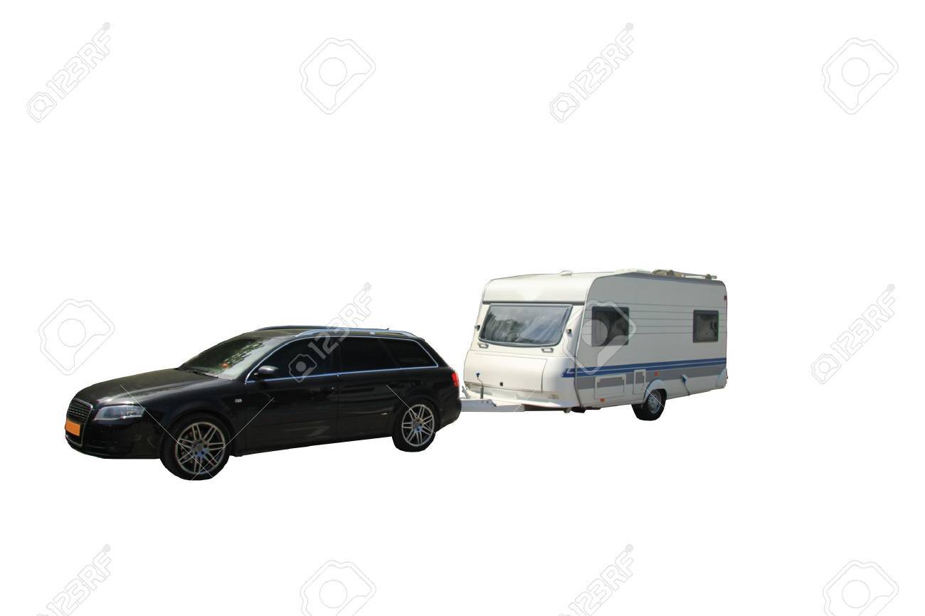 Middlesized car and caravan combination, ready to leave for vacation, isolated - 14015584 Middlesized car and caravan combination, ready to leave for vacation, isolated - 14015584