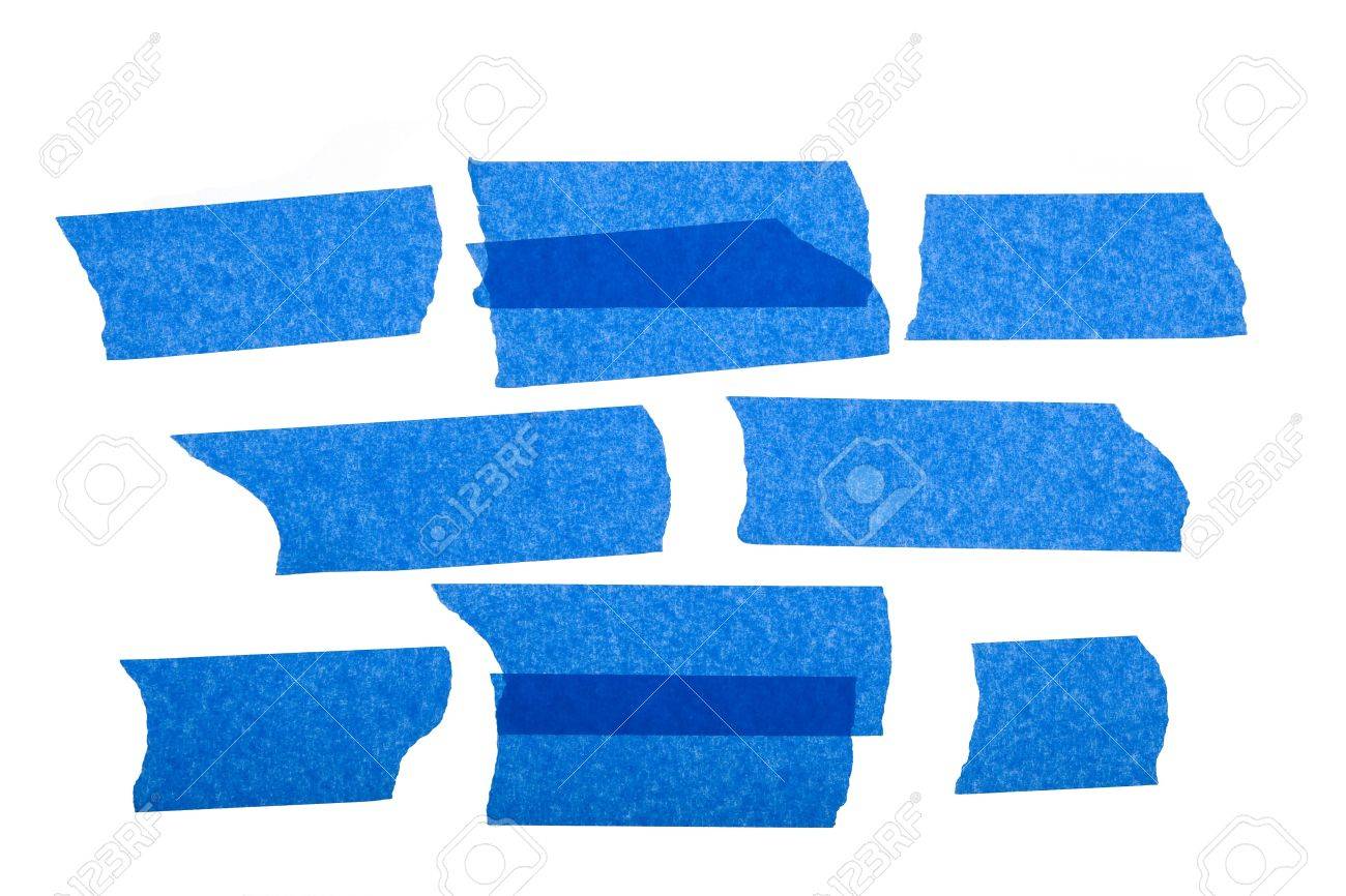 白の背景に分離された青のマスキング テープのストリップ の写真素材