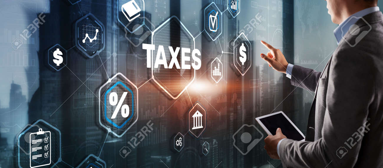 Concept of taxes paid by individuals and corporations such as VAT, income tax and property tax. Background for your business - 170221115 Concept of taxes paid by individuals and corporations such as VAT, income tax and property tax. Background for your business - 170221115
