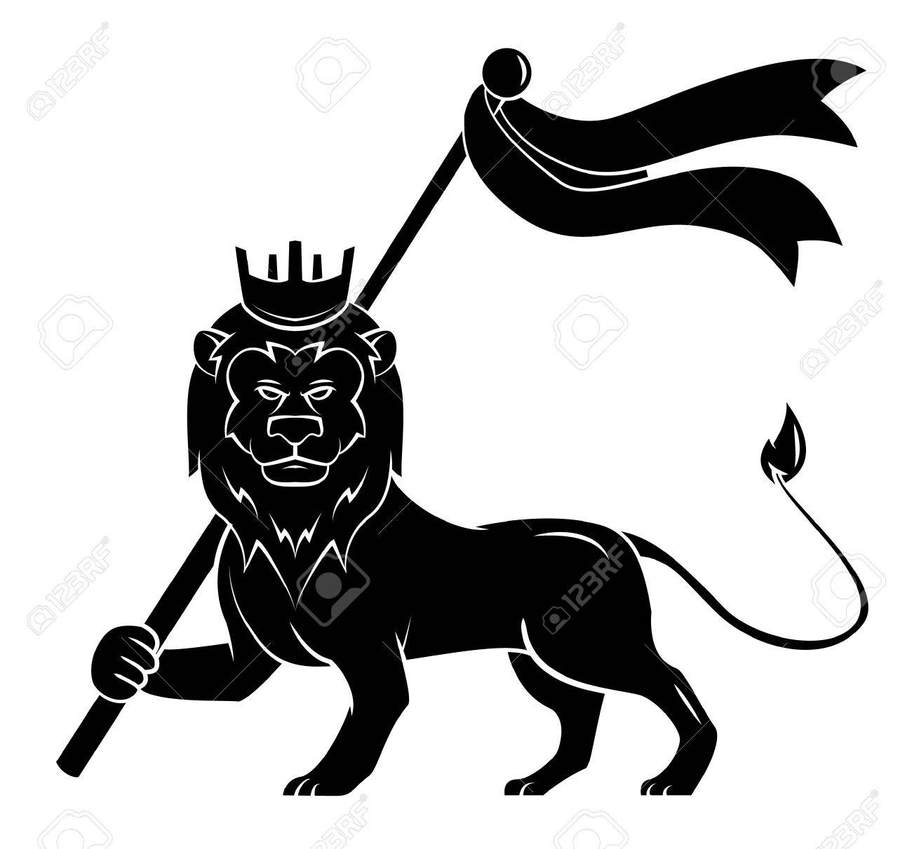 獅子旗の黒いシルエットのイラスト素材 ベクタ Image