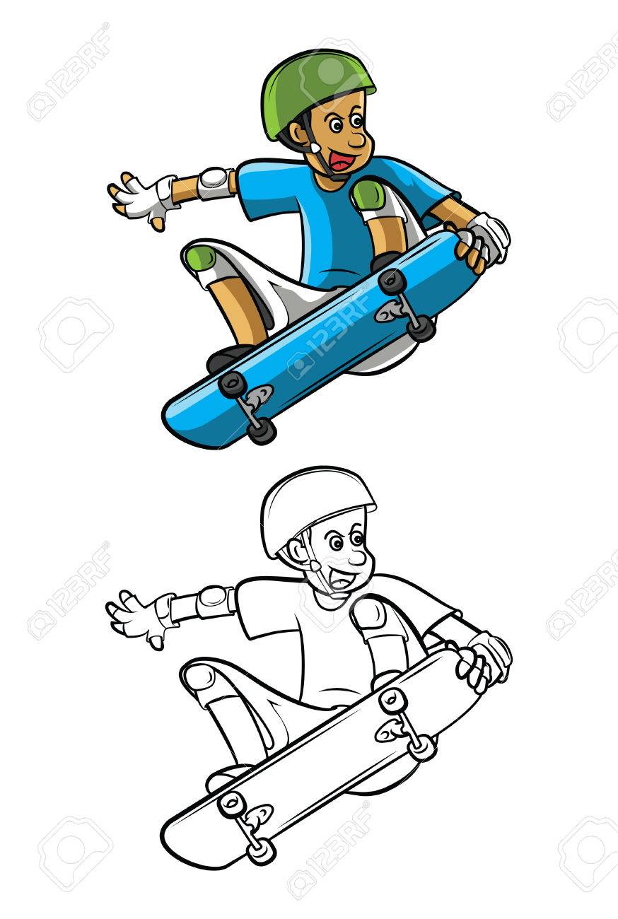 本のスケート ボードの漫画のキャラクターを着色のイラスト素材 ベクタ Image