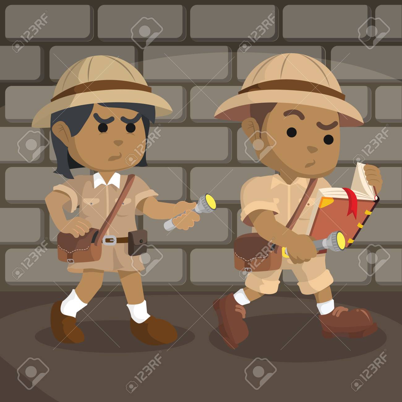 アフリカの少年とアフリカの女の子探検家は パスストックイラストに従います のイラスト素材 ベクタ Image