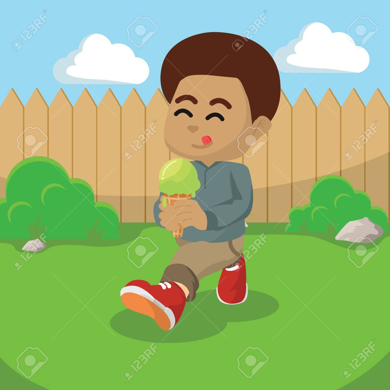 氷 Creama を食べるアフリカの少年 在庫ありイラスト無料ベクター イラスト