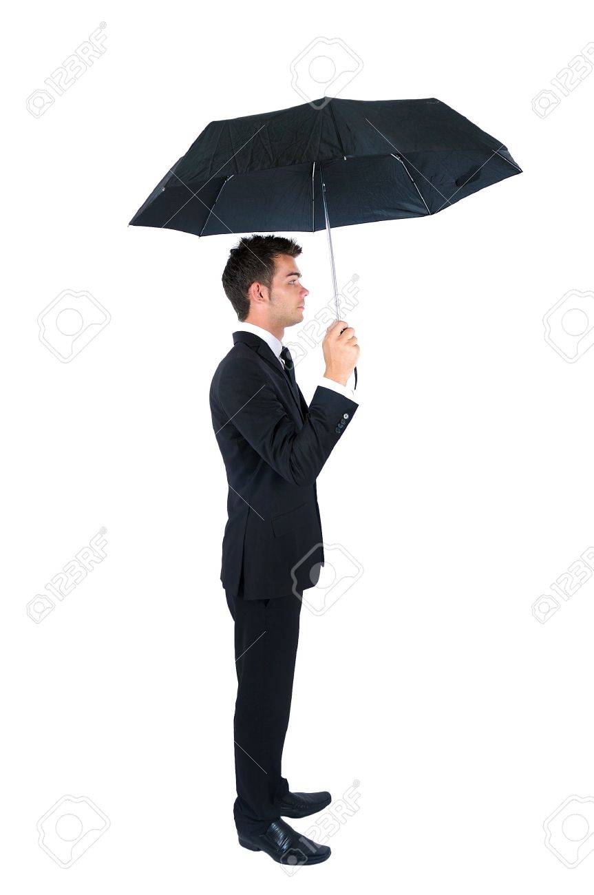 isolated young business man with umbrella stock photo picture and