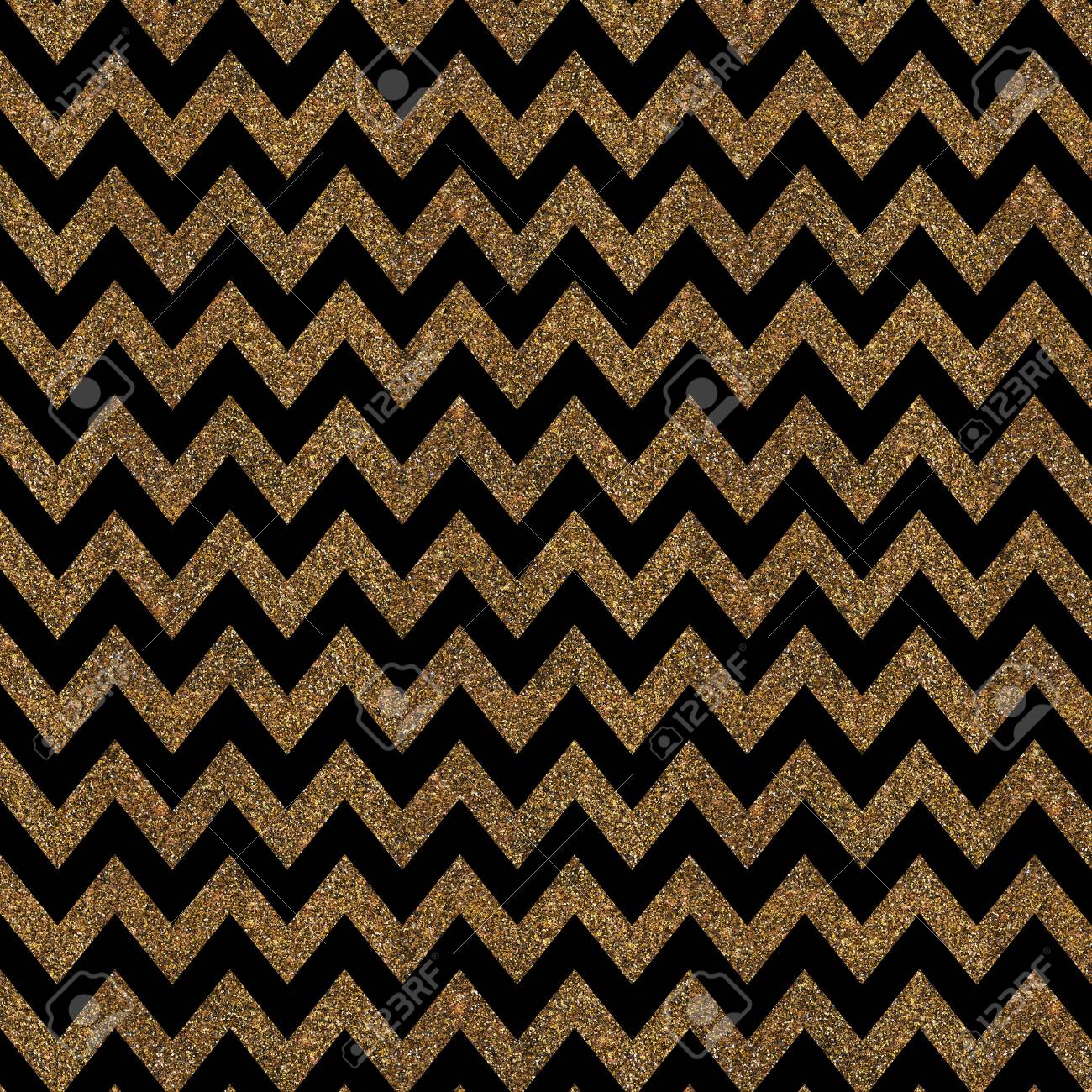 pattern with gold glitter textured chevron print on black background