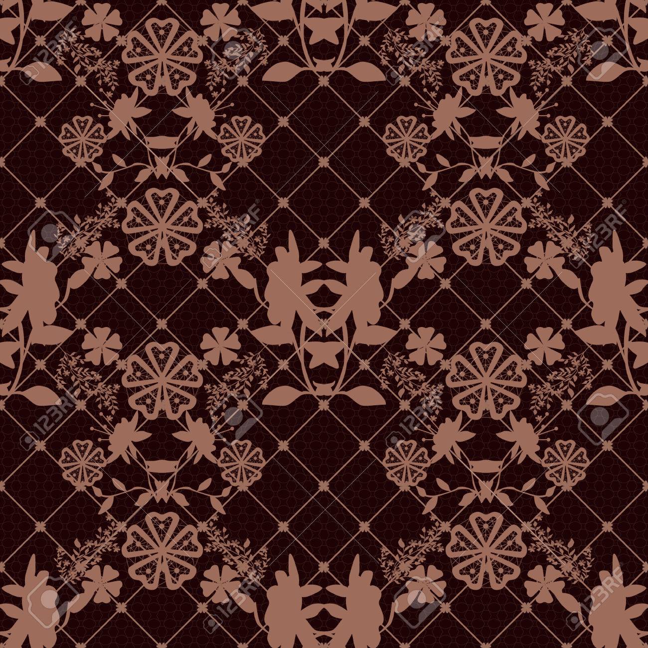 茶色の背景に網タイツとシームレスなレース パターン テクスチャ の写真素材 画像素材 Image