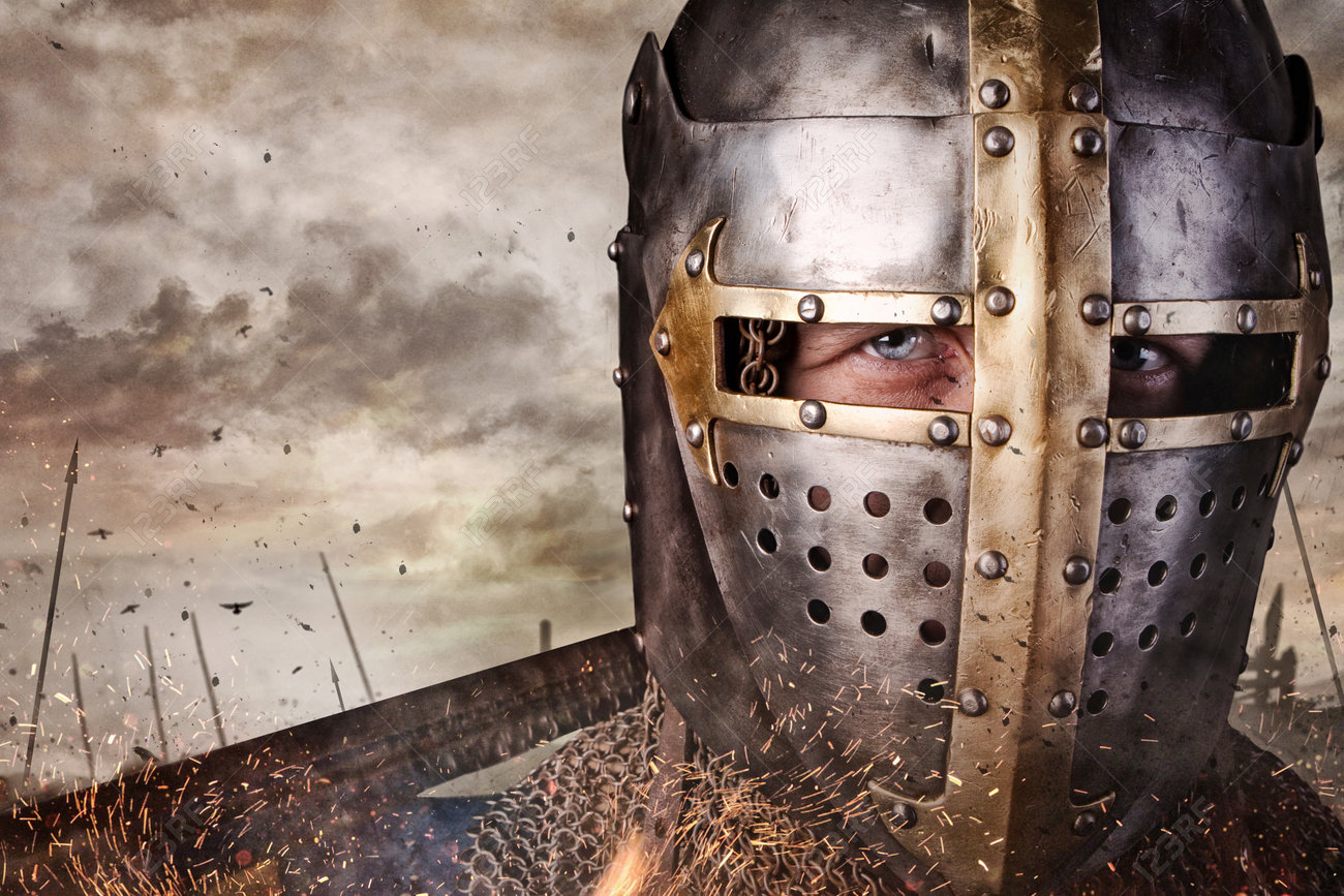 Close up portrait of a man in knight helmet. - 62831354 Close up portrait of a man in knight helmet. - 62831354