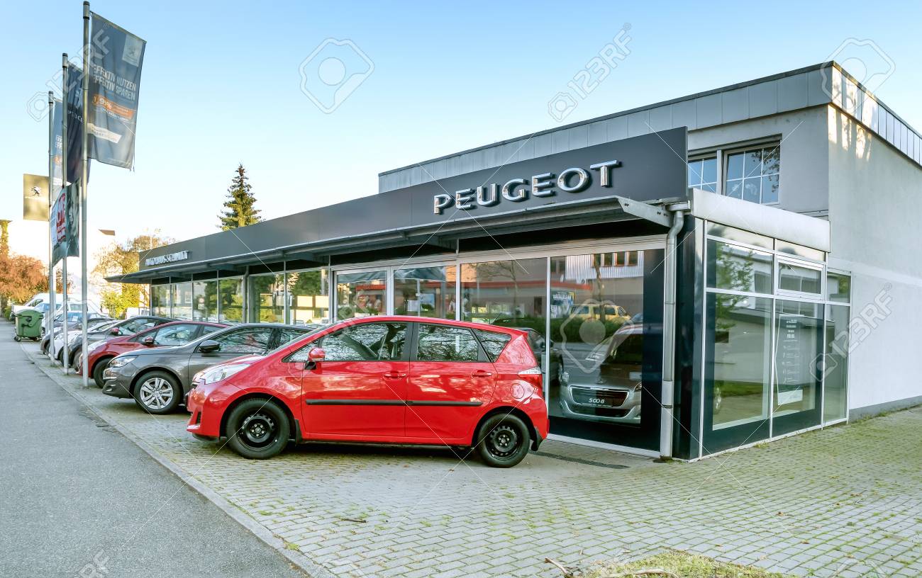 BADEN-BADEN, GERMANY - MAY 2: Office Of Official Dealer Peugeot ... BADEN-BADEN, GERMANY - MAY 2: Office Of Official Dealer Peugeot ...