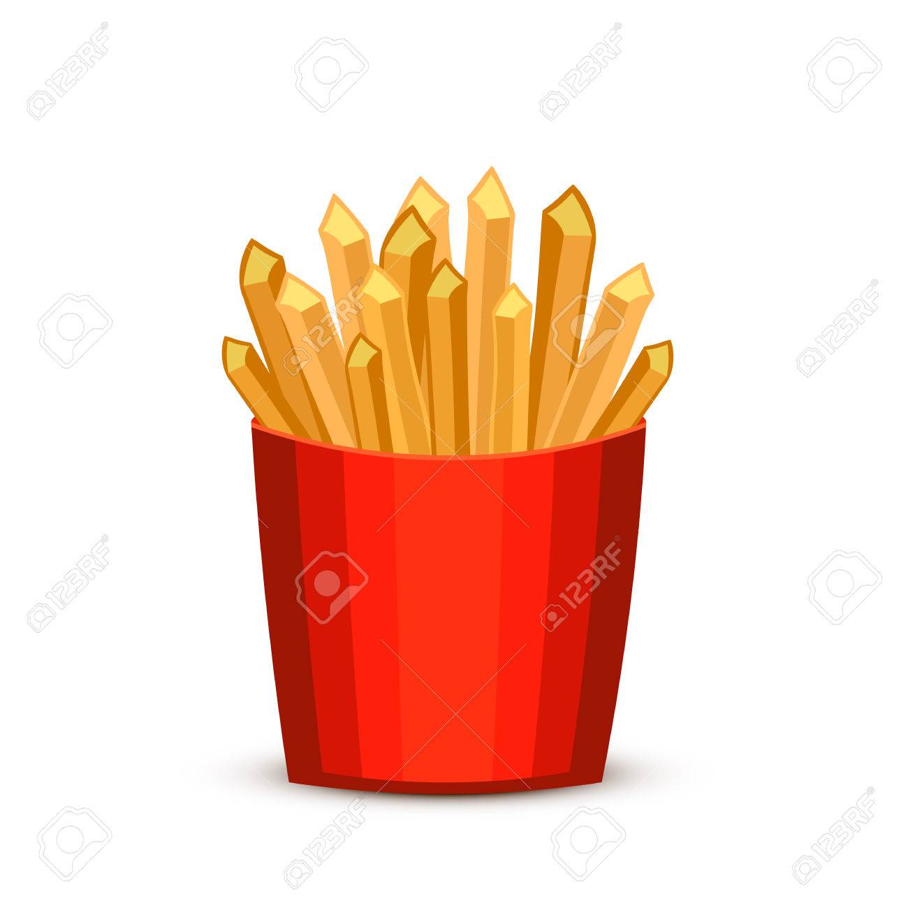 赤いパッケージのフライド ポテト 紙パックのファーストフードのフライド ポテトのイラスト素材 ベクタ Image