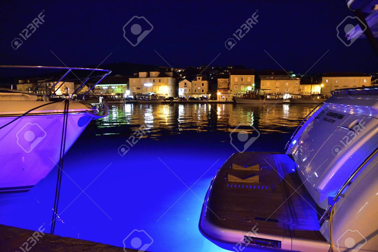 TROGIR, CROATIA - APRIL 31, 2019: The mediterranean city of Trogir at night. Croatia. - 145096139 TROGIR, CROATIA - APRIL 31, 2019: The mediterranean city of Trogir at night. Croatia. - 145096139