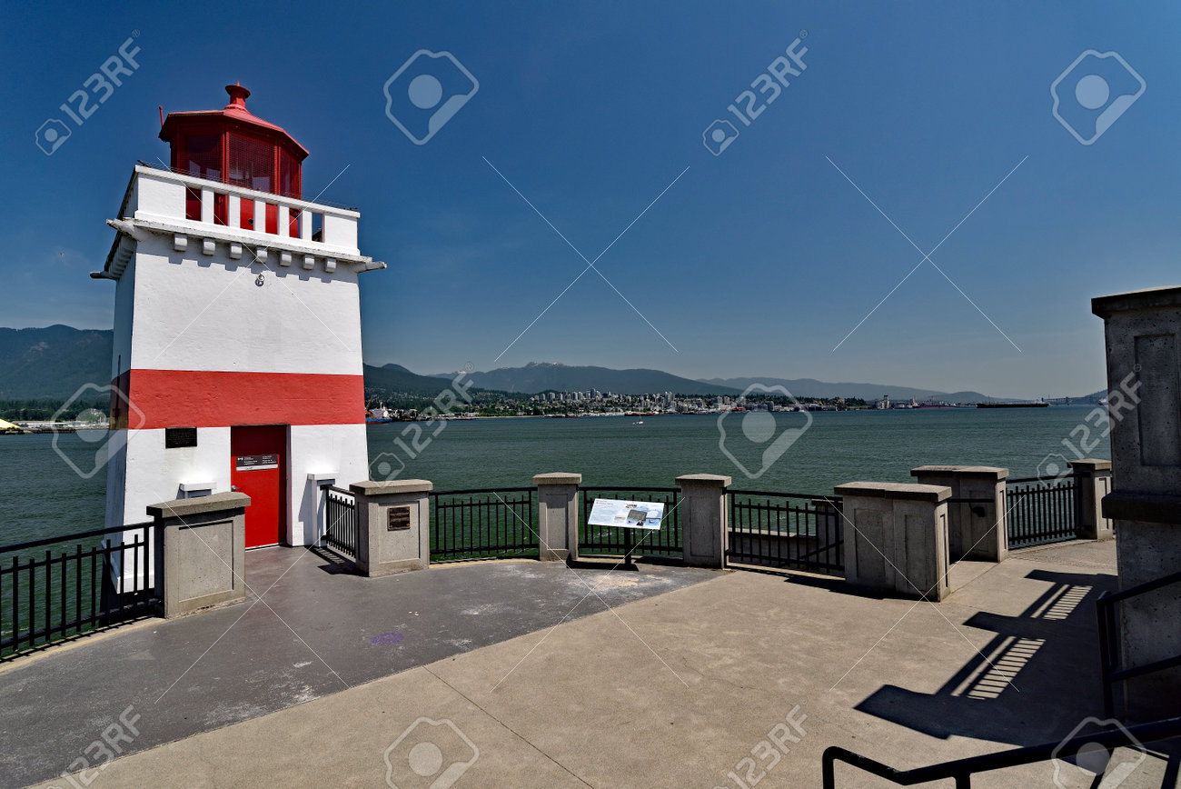 VANCOUVER, BRITISH COLUMBIA, CANADA, MAY 31, 2019: The Brockton Point Lighthouse in Stanley Park, Vancouver, BC. - 160494781 VANCOUVER, BRITISH COLUMBIA, CANADA, MAY 31, 2019: The Brockton Point Lighthouse in Stanley Park, Vancouver, BC. - 160494781