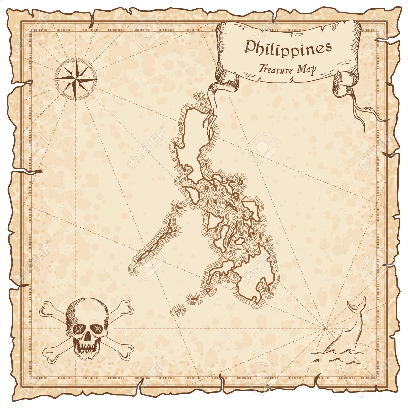 philippines old pirate map sepia engraved template of treasure old map template