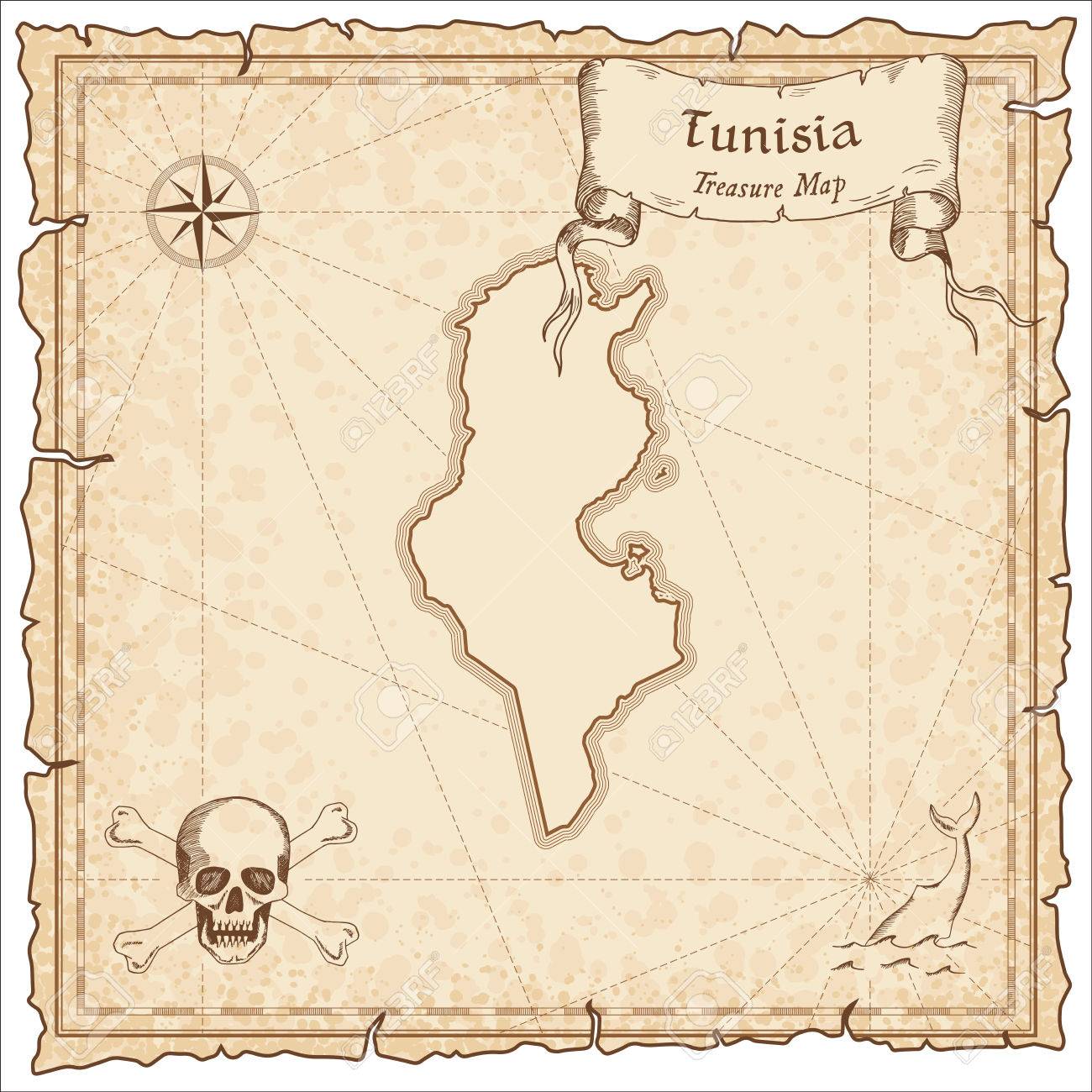 Tunisia Old Pirate Map Sepia Engraved Template Of Treasure Map Stylized Pirate Map On Vintage Paper Royalty Free Cliparts Vectors And Stock Illustration Image