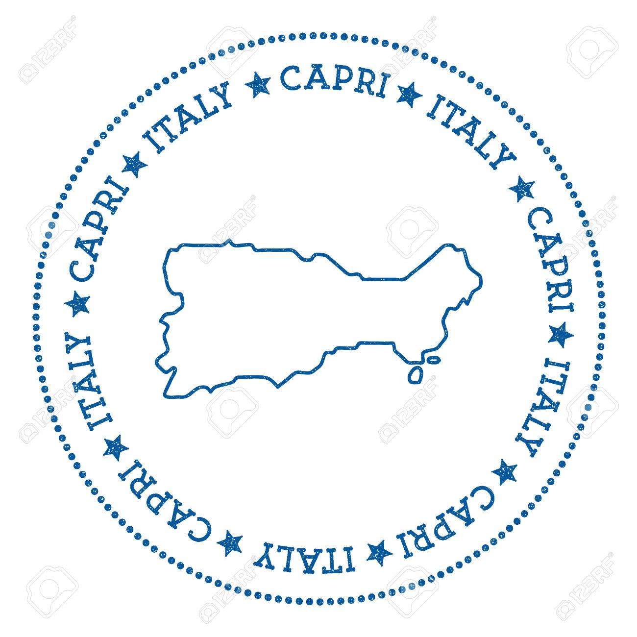 カプリの地図のステッカー ヒップスターとレトロなスタイルのバッジ ラウンドドットボーダーとミニマルな記章 アイランドベクトルイラスト のイラスト素材 ベクタ Image