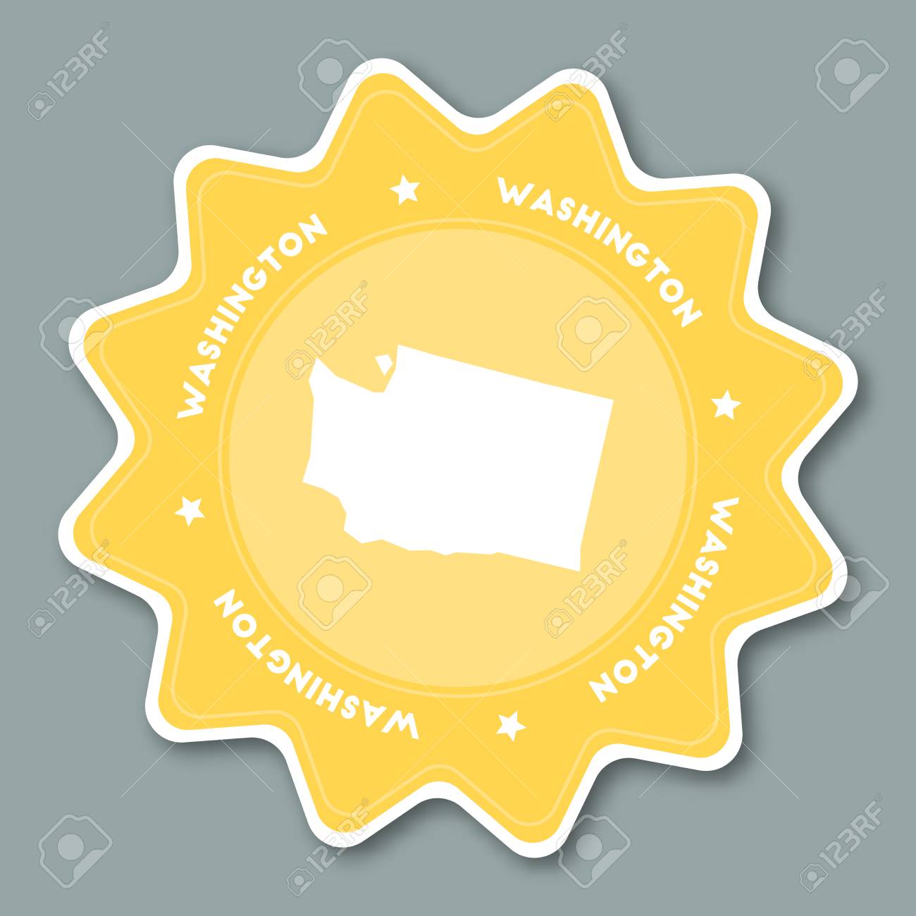 流行色のワシントン地図ステッカー 米国の州の名前と地図ステッカーを旅行します ロゴ バッジ ラベル タグ 記号 スタンプやエンブレムとして使用できます 旅行バッジ ベクトル イラスト のイラスト素材 ベクタ Image