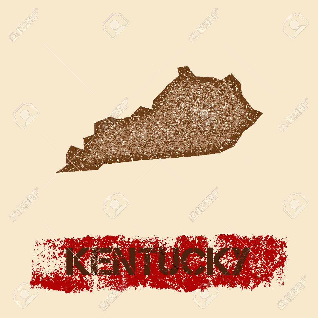 ケンタッキー州の苦しめられた地図 グランジ テクスチャ状態スタンプ ローラーと愛国的なポスターは マーク ベクトル図を描きます のイラスト素材 ベクタ Image
