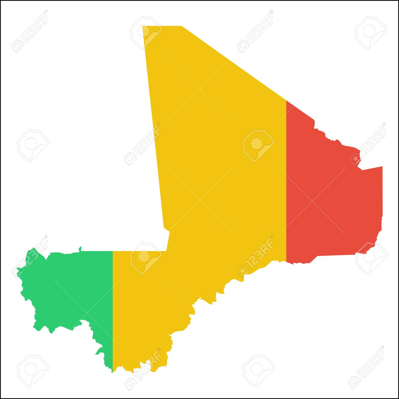 Carte De Haute Resolution Du Mali Avec Le Drapeau National Drapeau Du Pays Superpose Sur La Carte Detaillee De Contour Isole Sur Fond Blanc Clip Art Libres De Droits Vecteurs Et